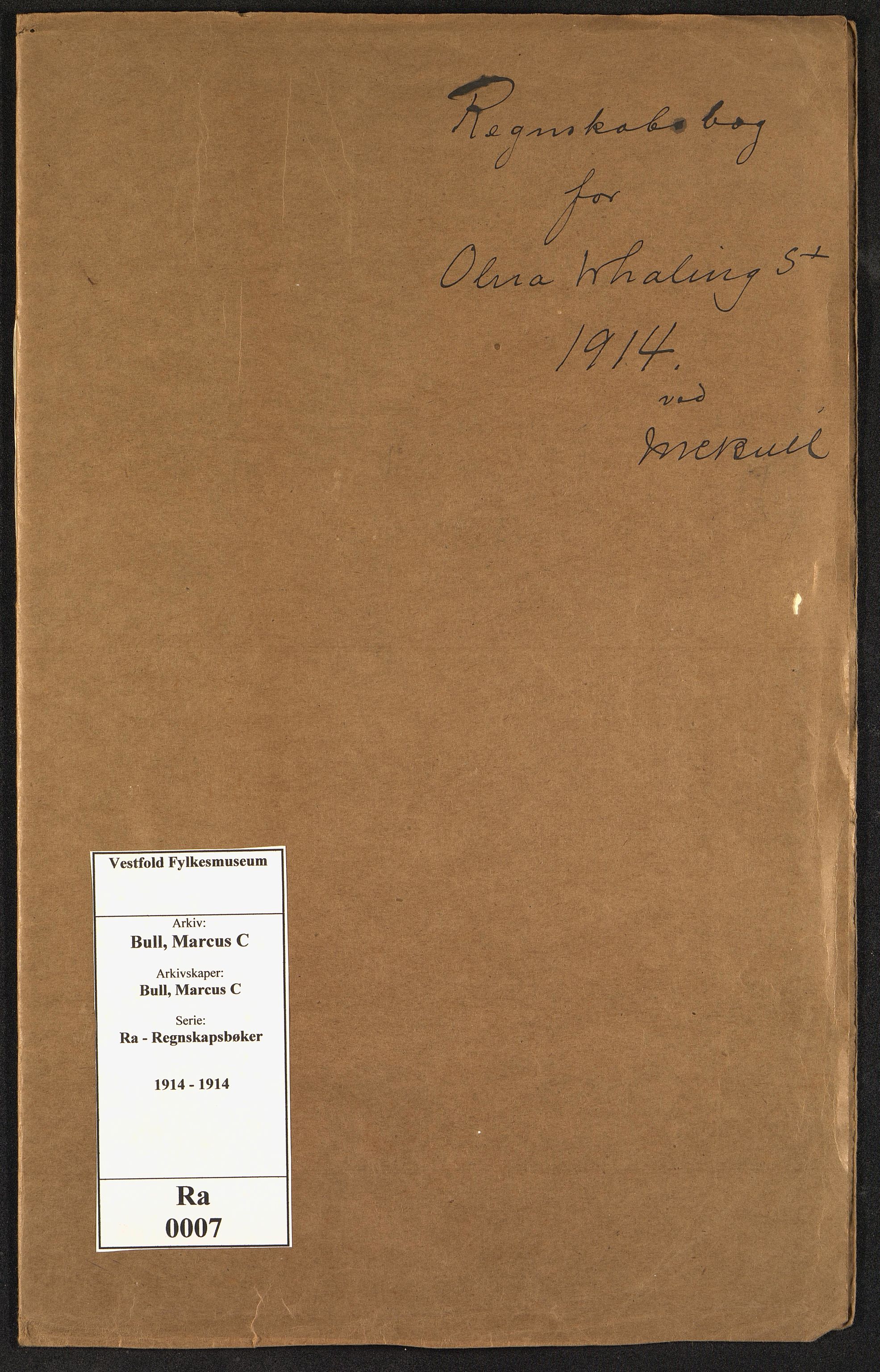 Bull, Marcus C. Hvalfangstbestyrer, VEMU/VFA-A-1013/R/Ra/L0007: Regnskap - Olna hvalstasjon, 1914