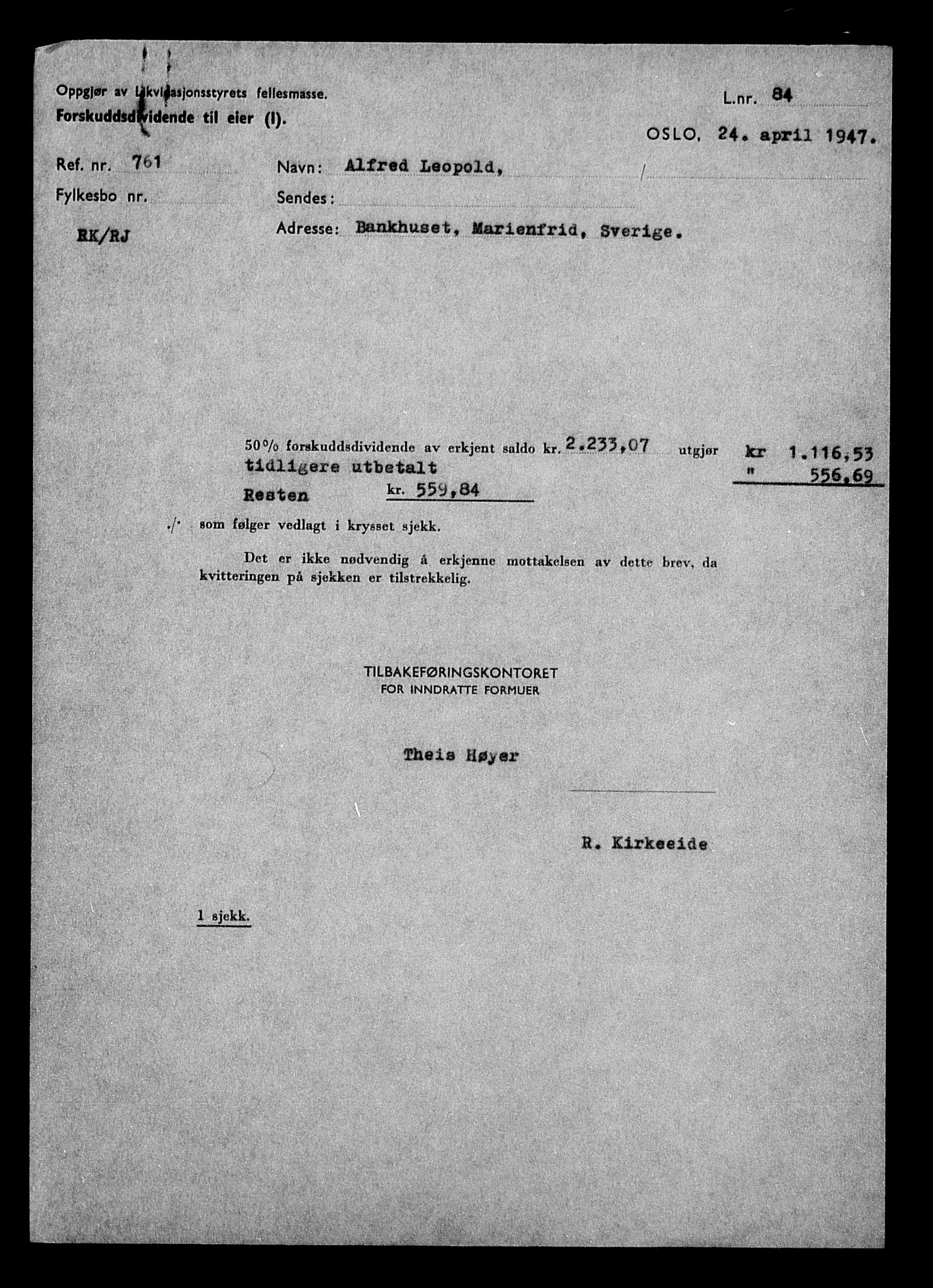 Justisdepartementet, Tilbakeføringskontoret for inndratte formuer, AV/RA-S-1564/H/Hc/Hcd/L1002: --, 1945-1947, s. 248