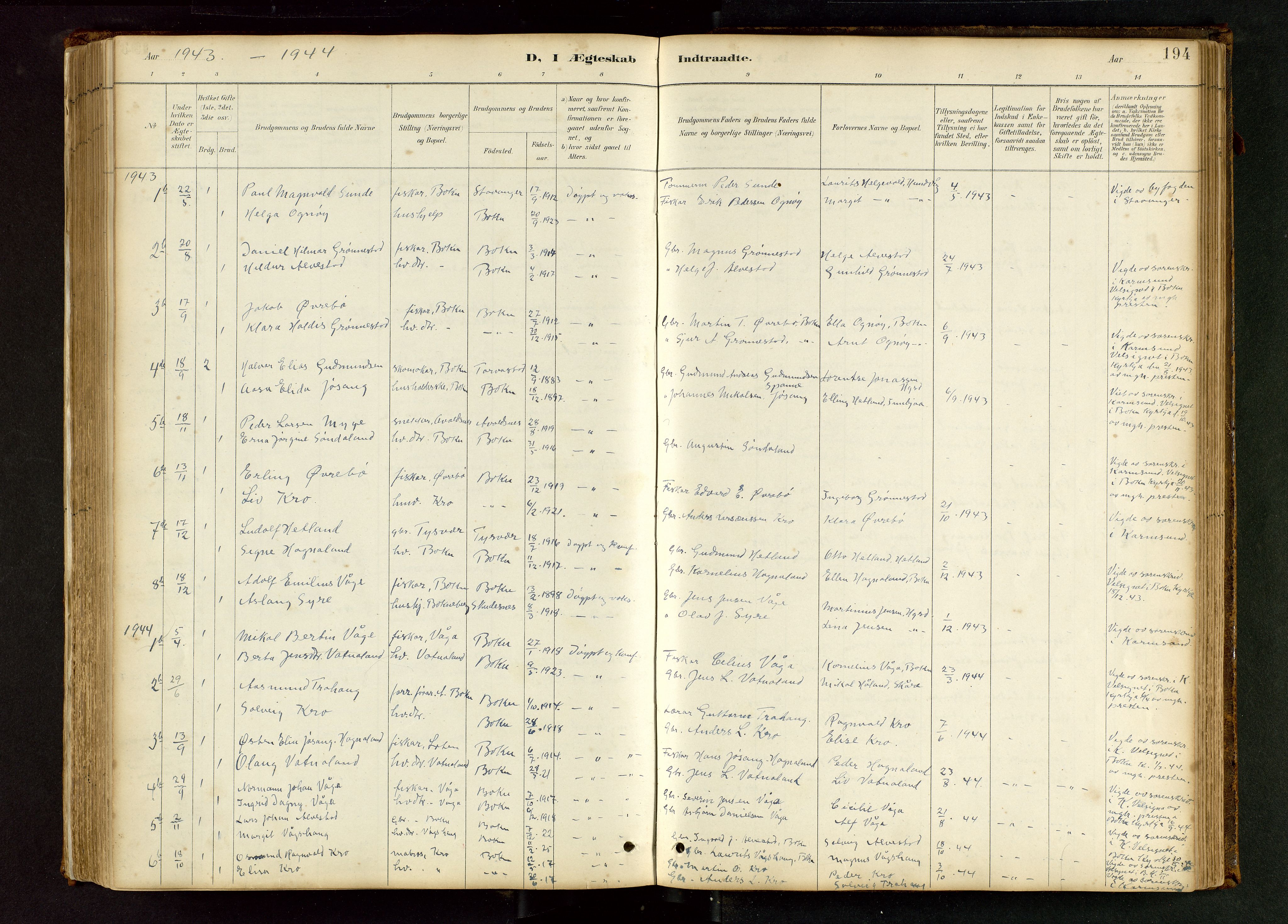 Tysvær sokneprestkontor, AV/SAST-A -101864/H/Ha/Hab/L0005: Klokkerbok nr. B 5, 1887-1947, s. 194