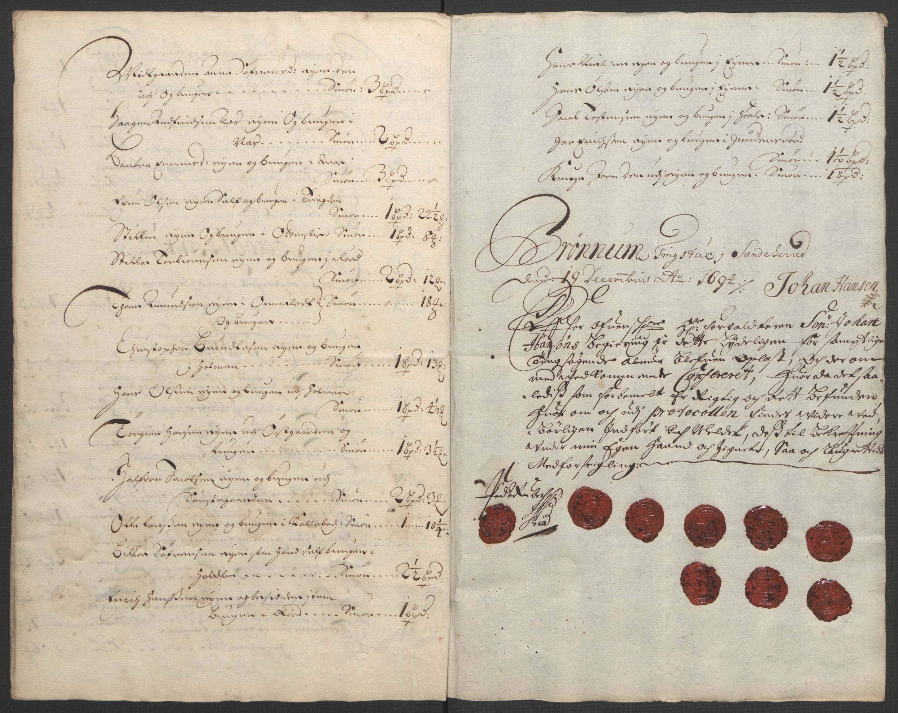 Rentekammeret inntil 1814, Reviderte regnskaper, Fogderegnskap, RA/EA-4092/R33/L1974: Fogderegnskap Larvik grevskap, 1693-1695, s. 130