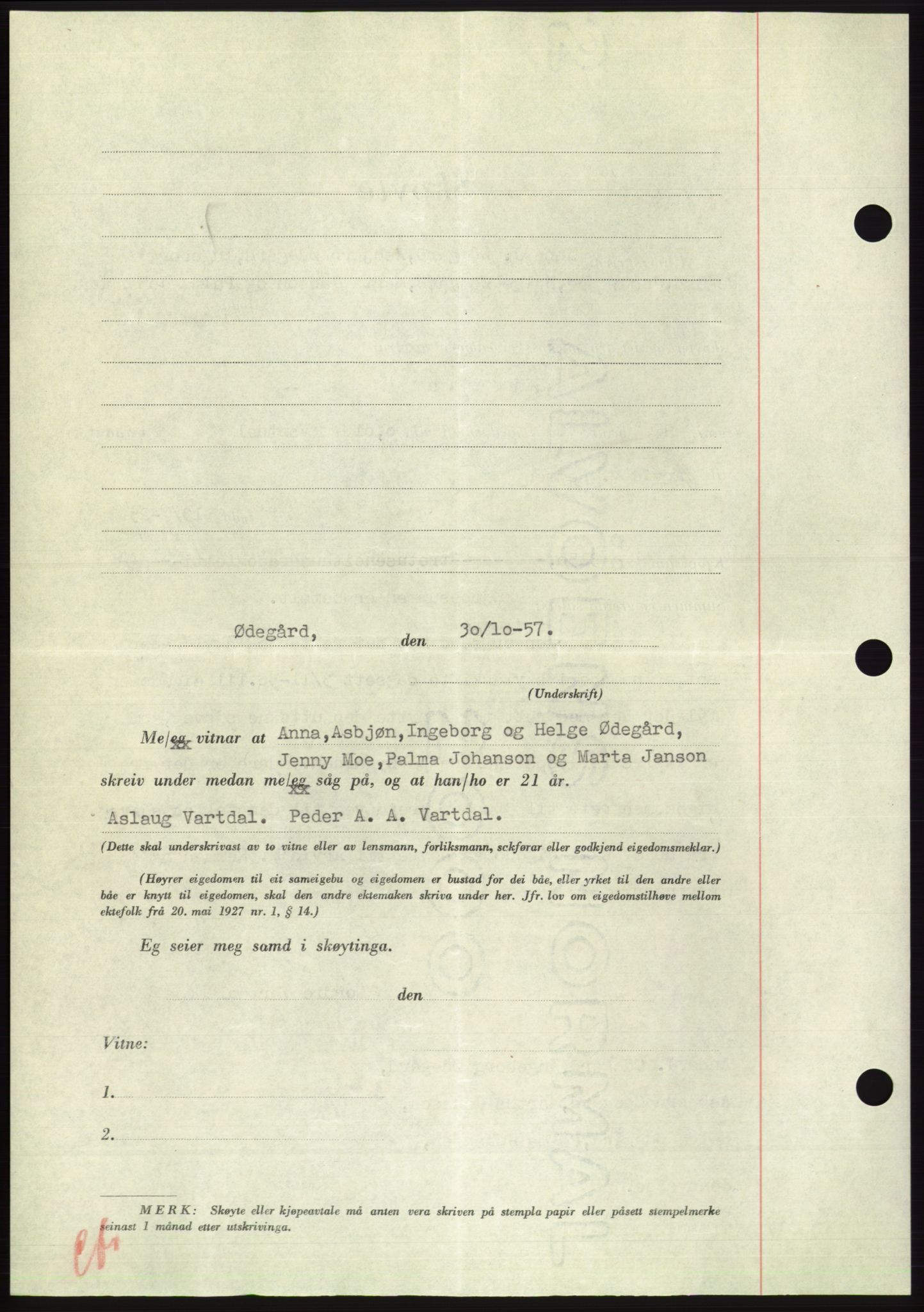 Søre Sunnmøre sorenskriveri, AV/SAT-A-4122/1/2/2C/L0108: Pantebok nr. 34A, 1957-1958, Dagboknr: 2726/1957