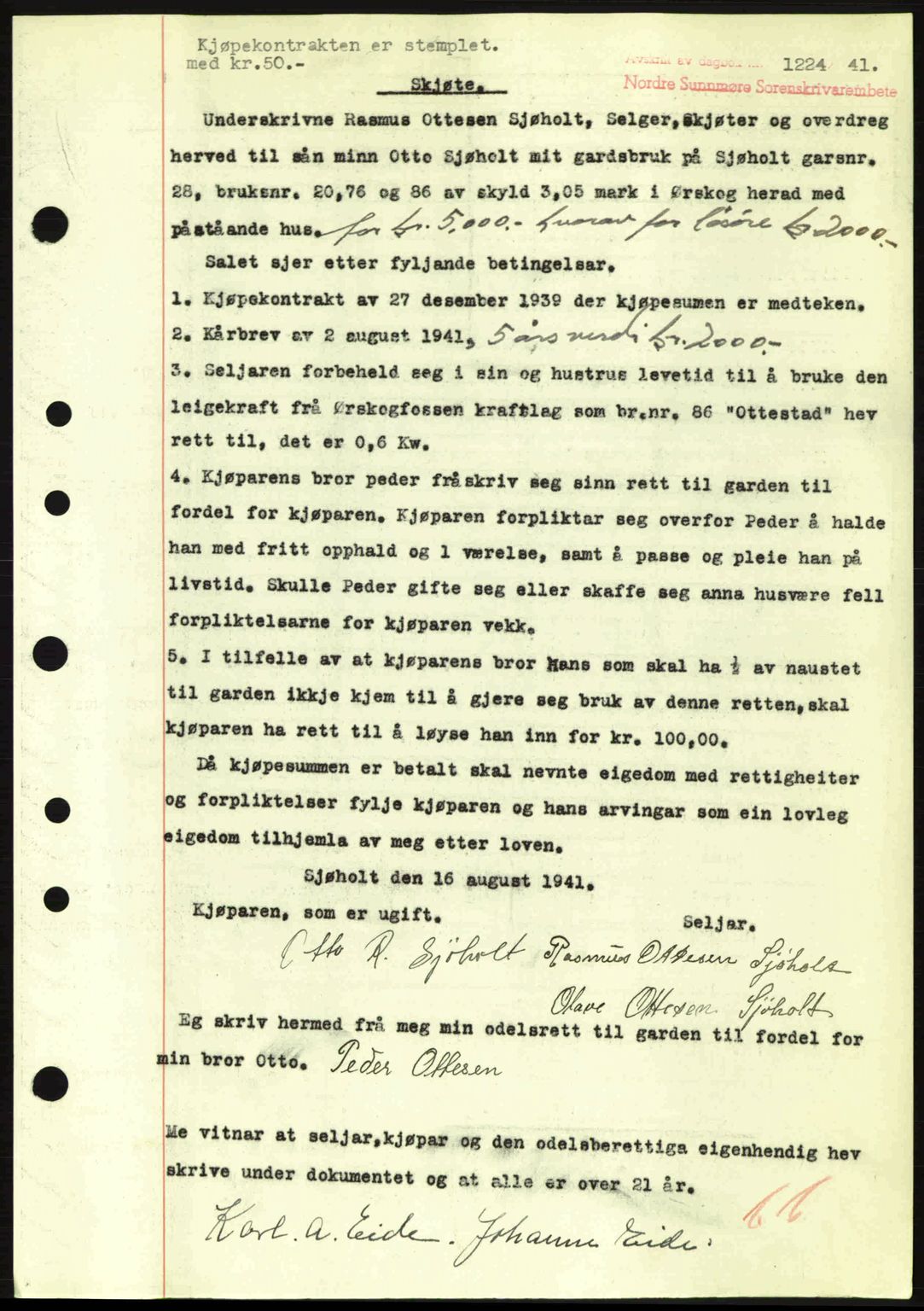 Nordre Sunnmøre sorenskriveri, SAT/A-0006/1/2/2C/2Ca: Pantebok nr. A11, 1941-1941, Dagboknr: 1224/1941