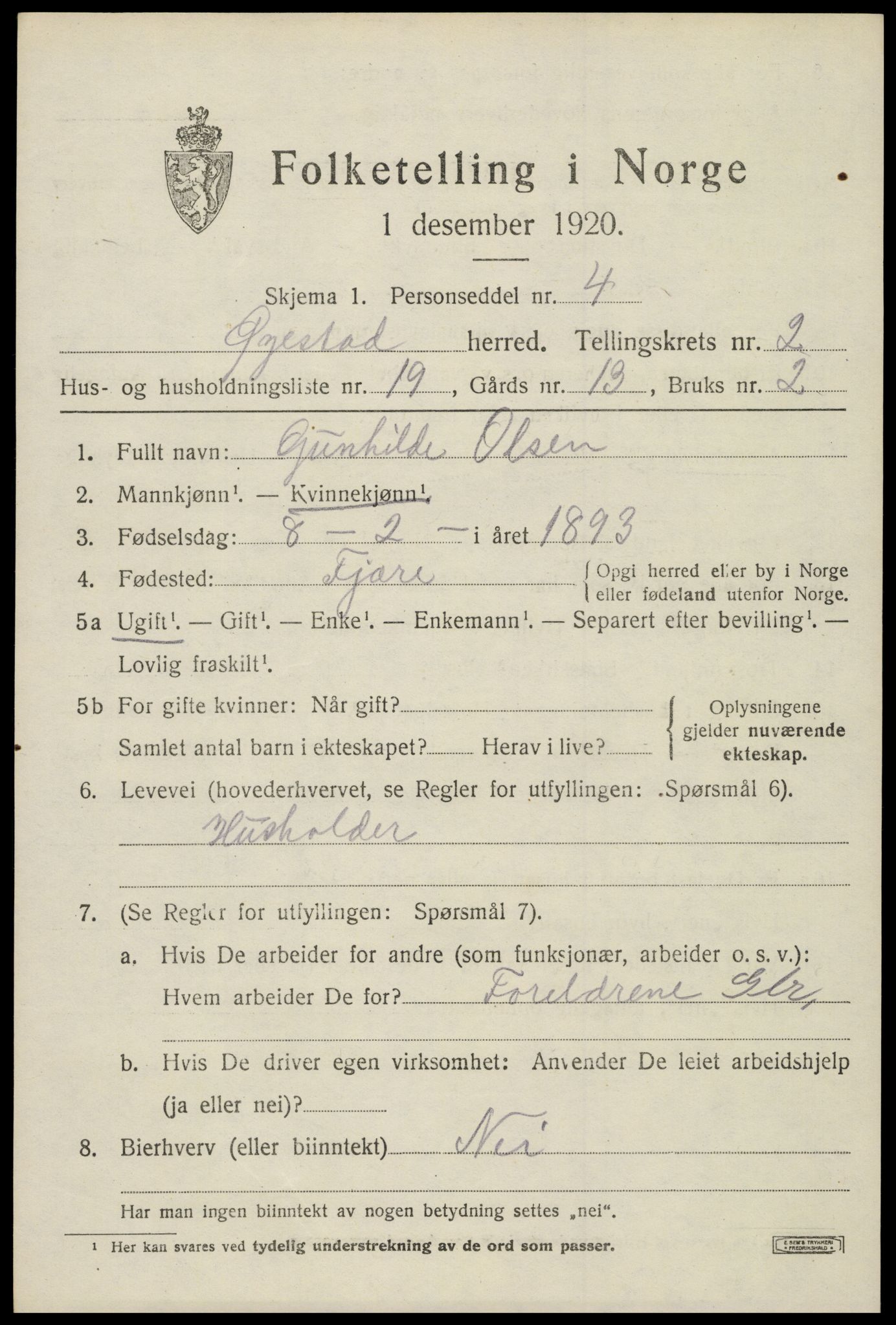 SAK, Folketelling 1920 for 0920 Øyestad herred, 1920, s. 2492