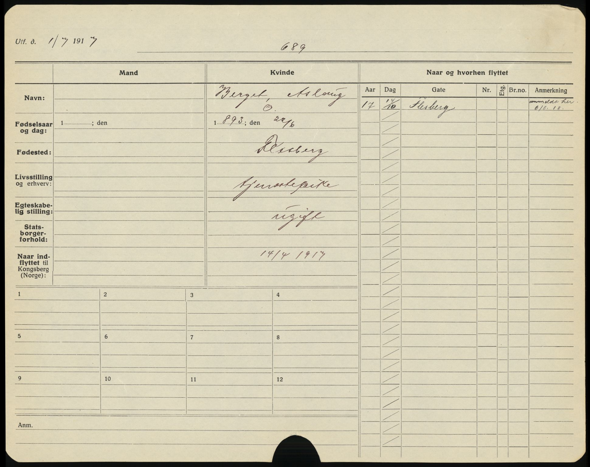 Kongsberg folkeregister, AV/SAKO-A-145/G/Ga/L0001: Utflyttede, 1917-1920