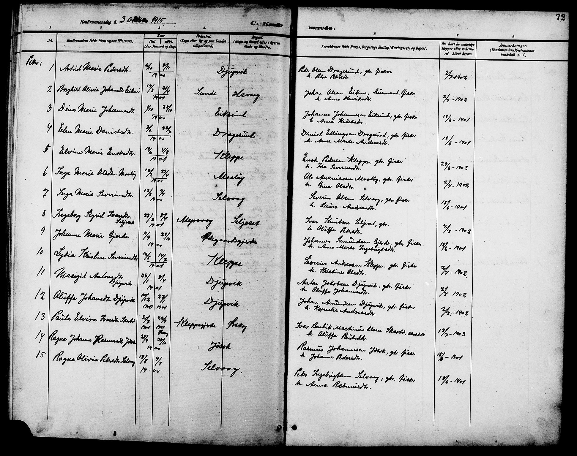 Ministerialprotokoller, klokkerbøker og fødselsregistre - Møre og Romsdal, AV/SAT-A-1454/508/L0098: Klokkerbok nr. 508C02, 1898-1916, s. 72