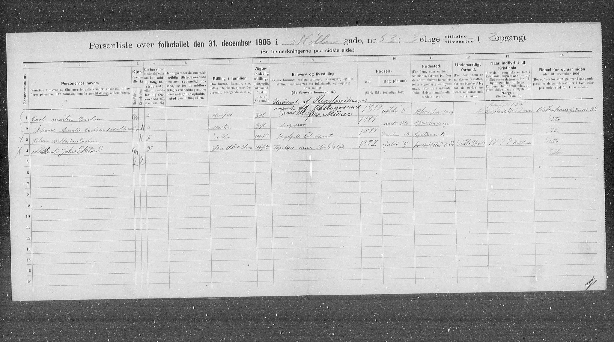 OBA, Kommunal folketelling 31.12.1905 for Kristiania kjøpstad, 1905, s. 36257