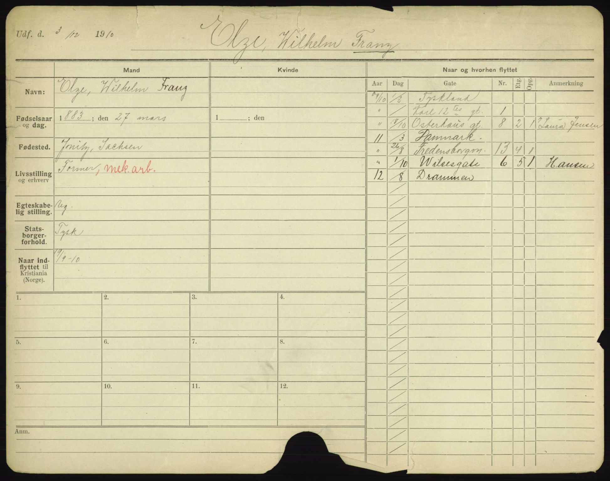 Oslo folkeregister, Registerkort, AV/SAO-A-11715/F/Fa/Fac/L0002: Menn, 1906-1914, s. 900a