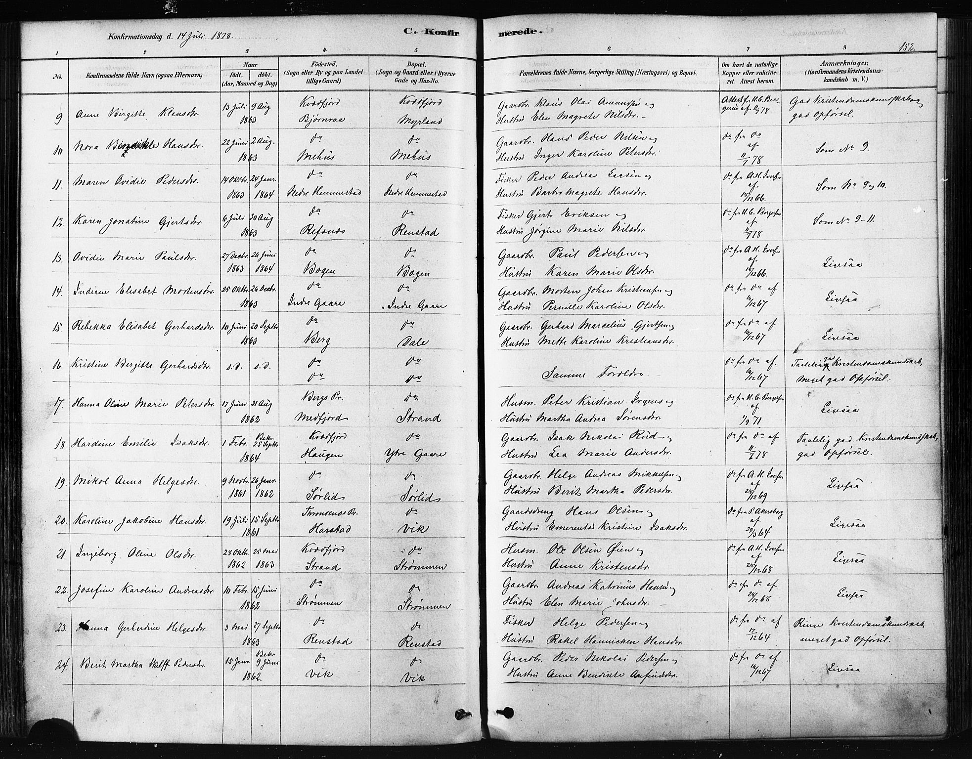 Kvæfjord sokneprestkontor, AV/SATØ-S-1323/G/Ga/Gaa/L0005kirke: Ministerialbok nr. 5, 1878-1894, s. 152