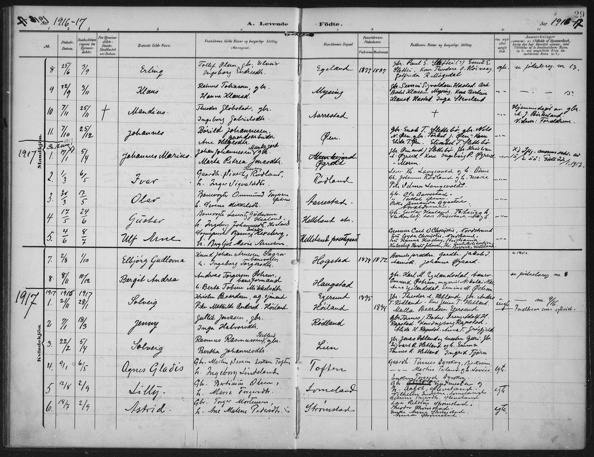 Helleland sokneprestkontor, AV/SAST-A-101810: Ministerialbok nr. A 12, 1906-1923, s. 29