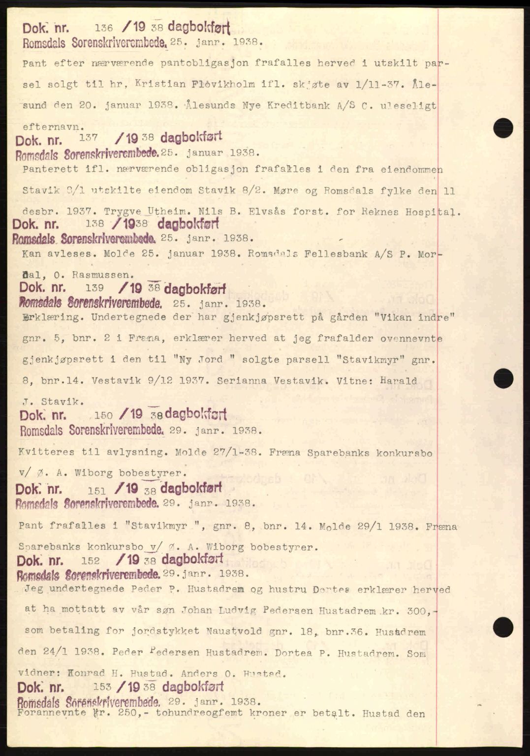 Romsdal sorenskriveri, AV/SAT-A-4149/1/2/2C: Pantebok nr. C1a, 1936-1945, Dagboknr: 136/1938