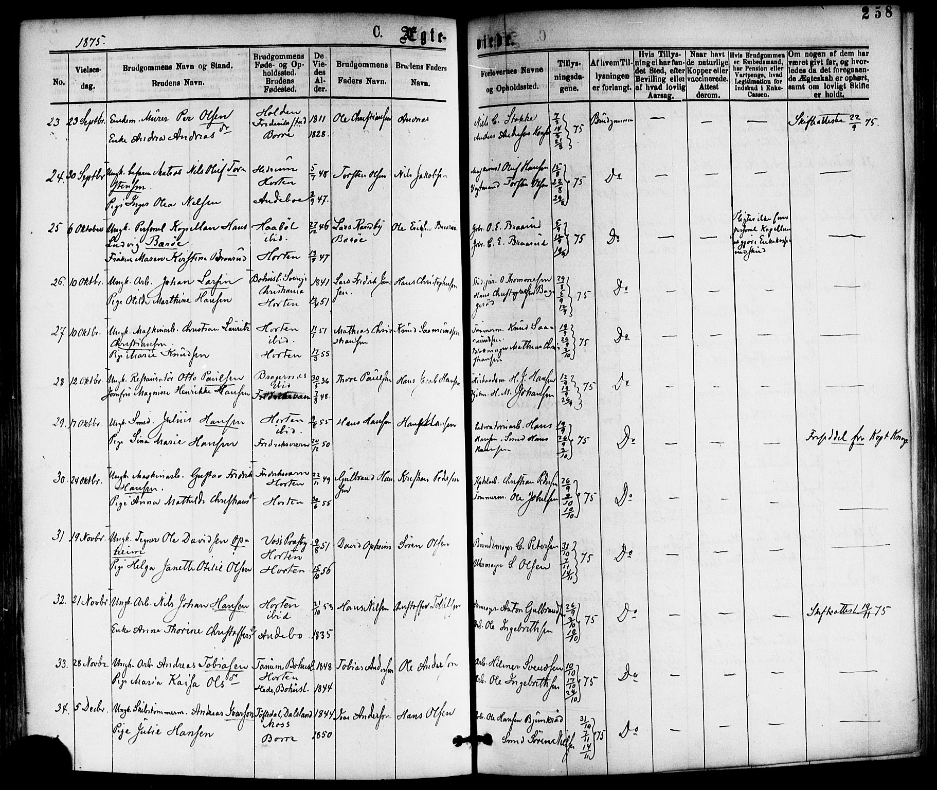 Horten kirkebøker, AV/SAKO-A-348/F/Fa/L0002: Ministerialbok nr. 2, 1872-1877, s. 258
