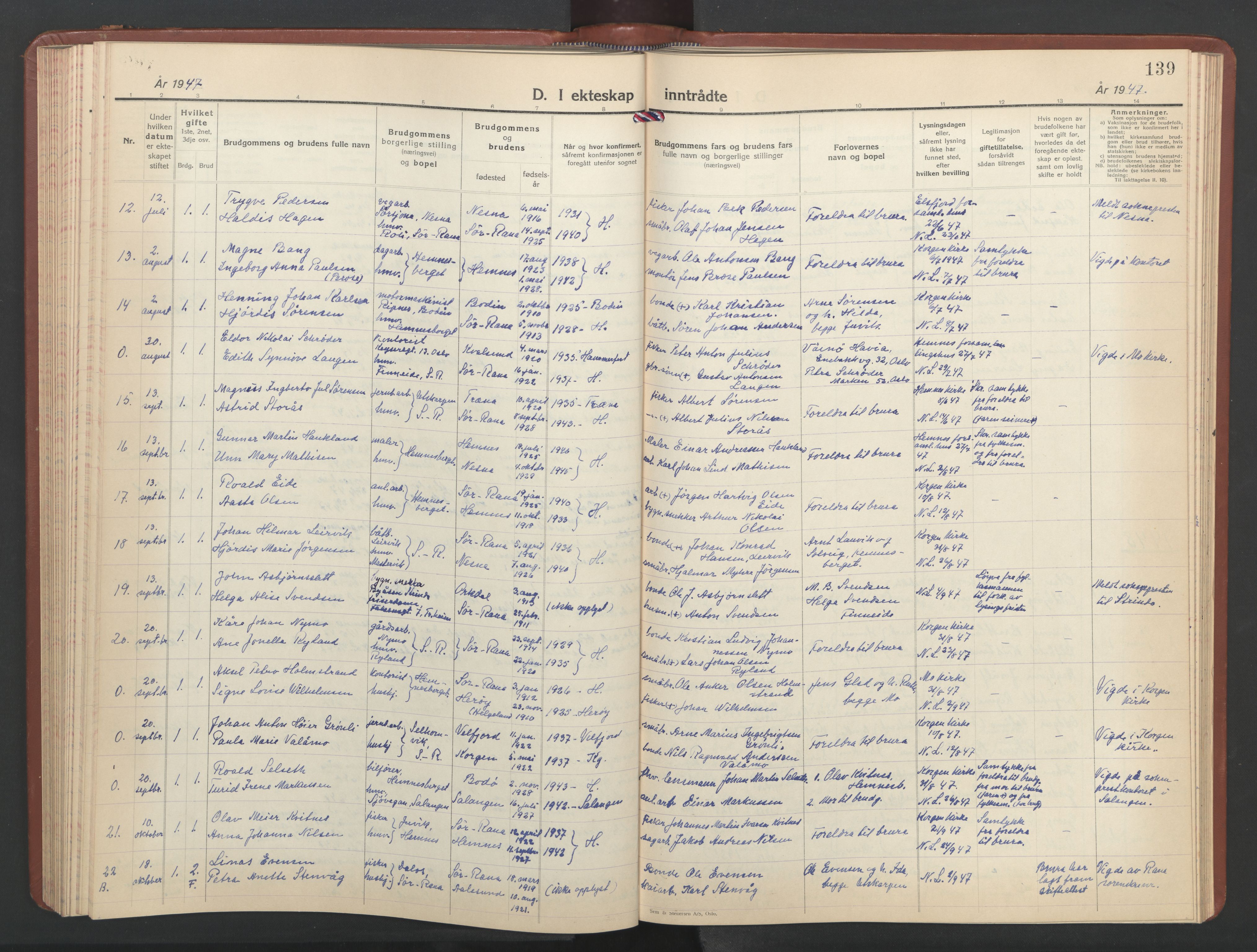 Ministerialprotokoller, klokkerbøker og fødselsregistre - Nordland, AV/SAT-A-1459/825/L0374: Klokkerbok nr. 825C11, 1941-1957, s. 139