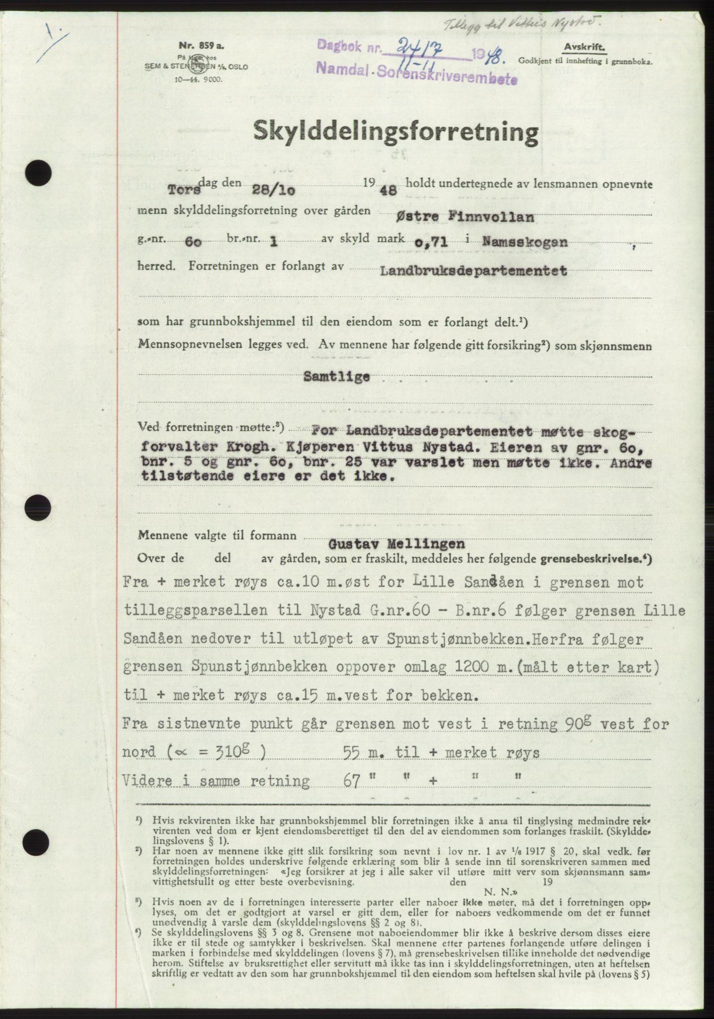 Namdal sorenskriveri, SAT/A-4133/1/2/2C: Pantebok nr. -, 1948-1948, Dagboknr: 2417/1948