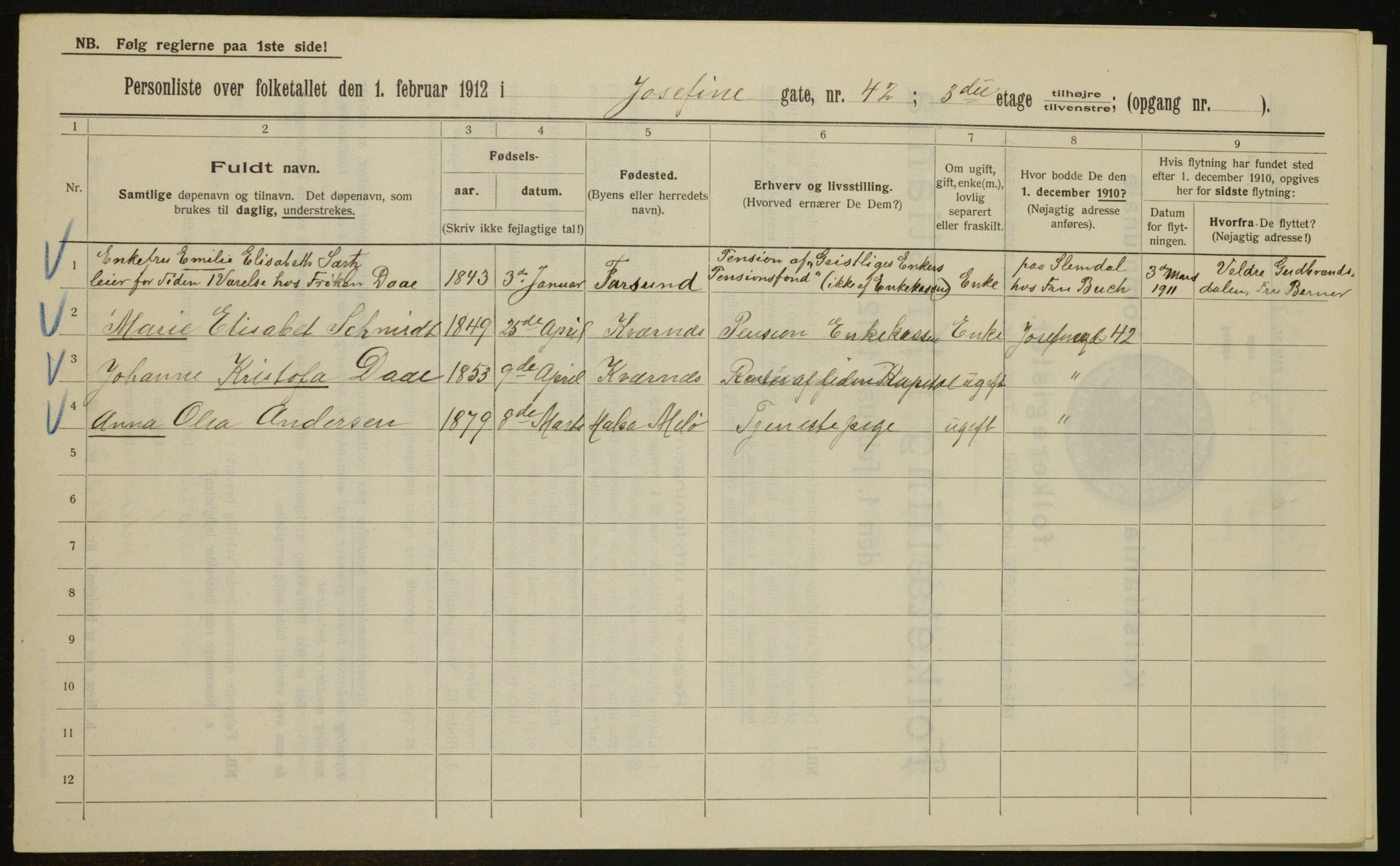 OBA, Kommunal folketelling 1.2.1912 for Kristiania, 1912, s. 47913