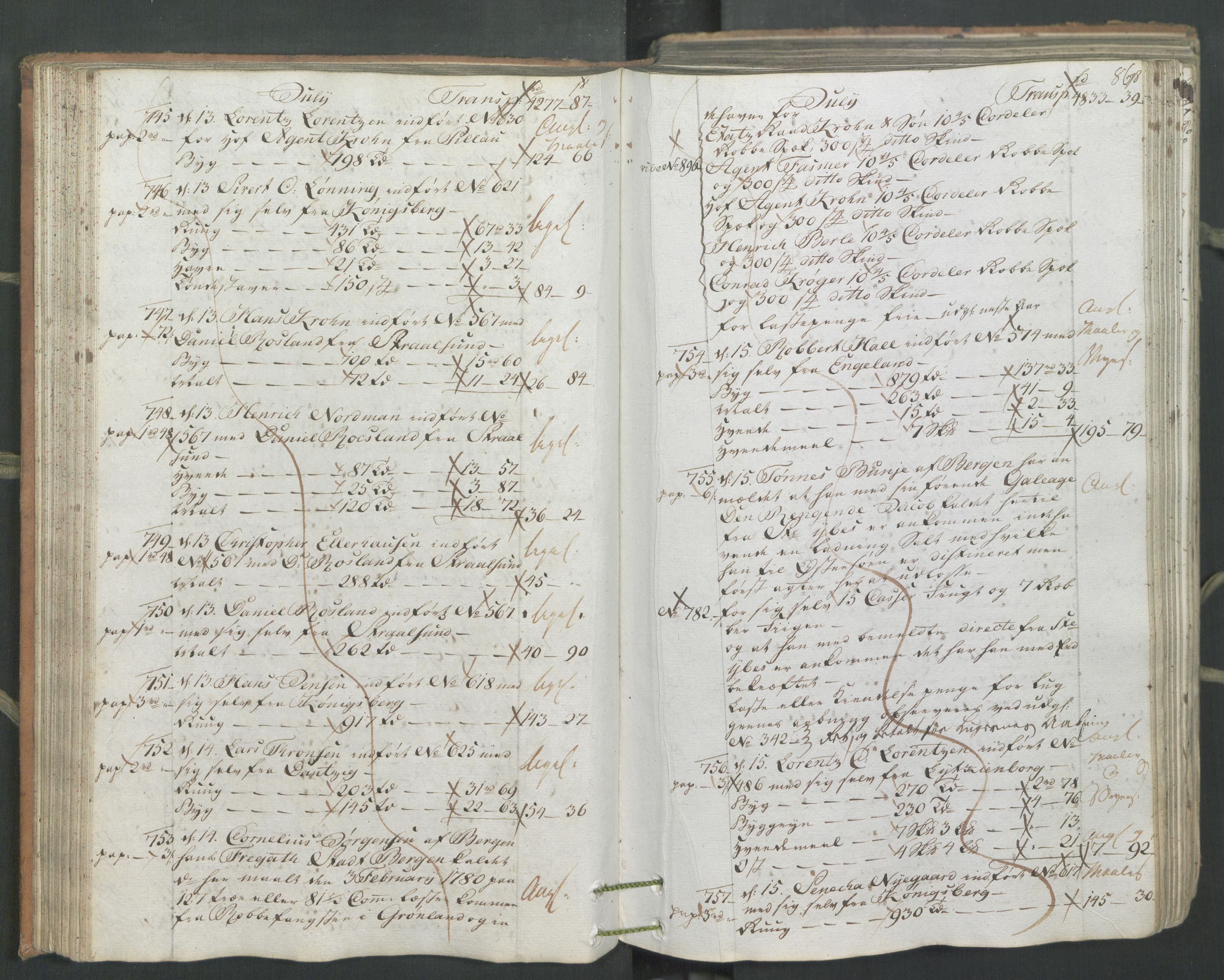 Generaltollkammeret, tollregnskaper, AV/RA-EA-5490/R26/L0222/0001: Tollregnskaper Bergen A / Inngående hovedtollbok, 1786, s. 85b-86a
