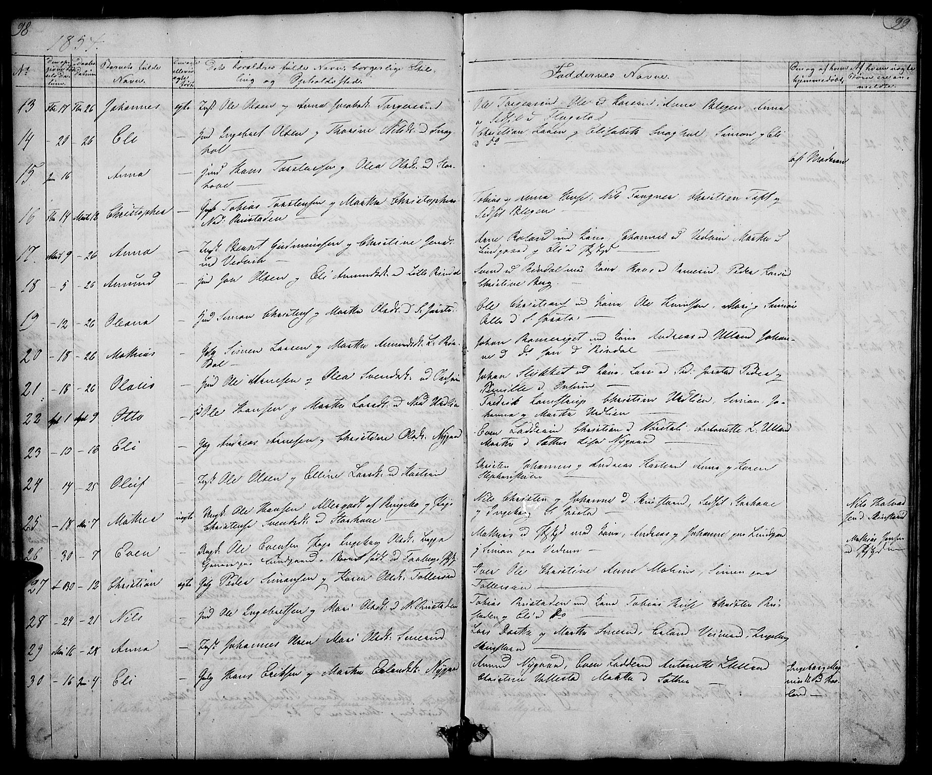 Fåberg prestekontor, AV/SAH-PREST-086/H/Ha/Hab/L0005: Klokkerbok nr. 5, 1837-1864, s. 98-99