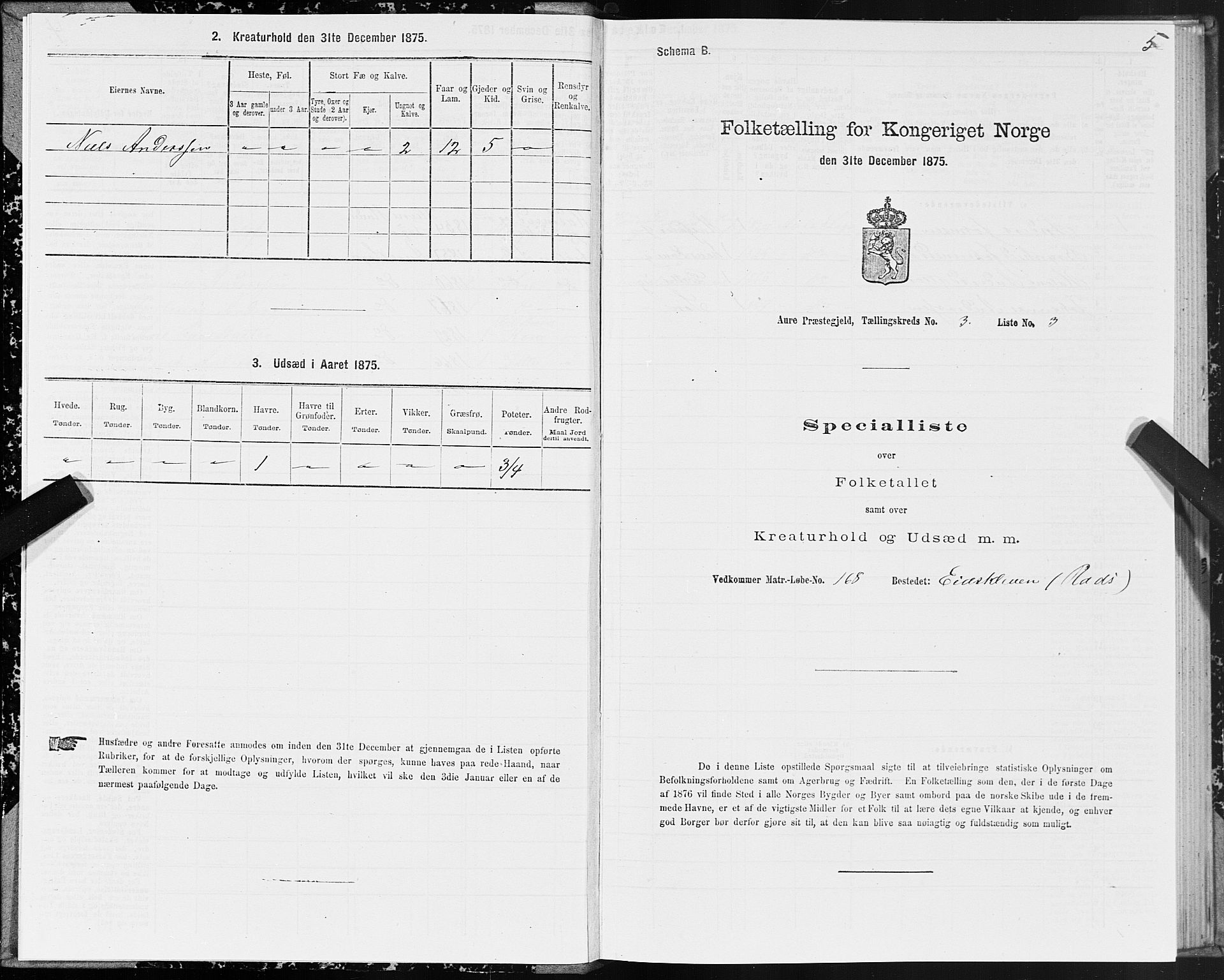 SAT, Folketelling 1875 for 1569P Aure prestegjeld, 1875, s. 3005