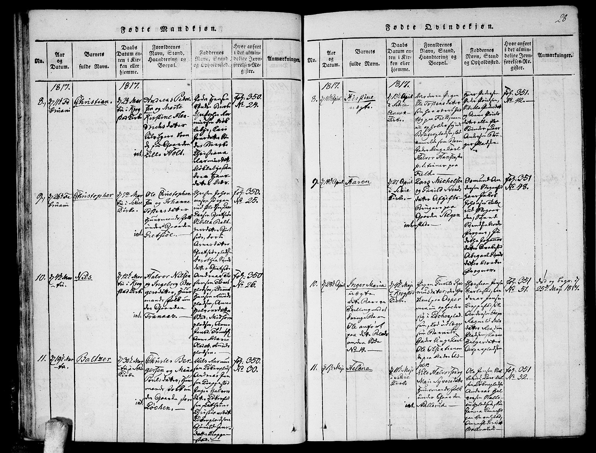 Kråkstad prestekontor Kirkebøker, SAO/A-10125a/F/Fa/L0003: Ministerialbok nr. I 3, 1813-1824, s. 28
