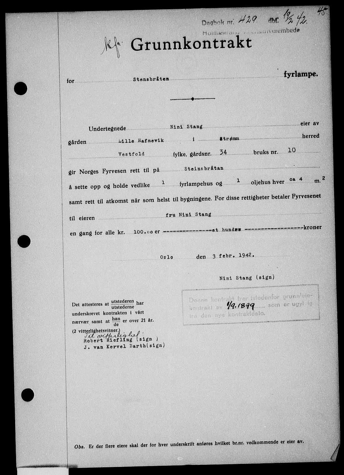 Holmestrand sorenskriveri, SAKO/A-67/G/Ga/Gaa/L0055: Pantebok nr. A-55, 1942-1942, Dagboknr: 429/1942