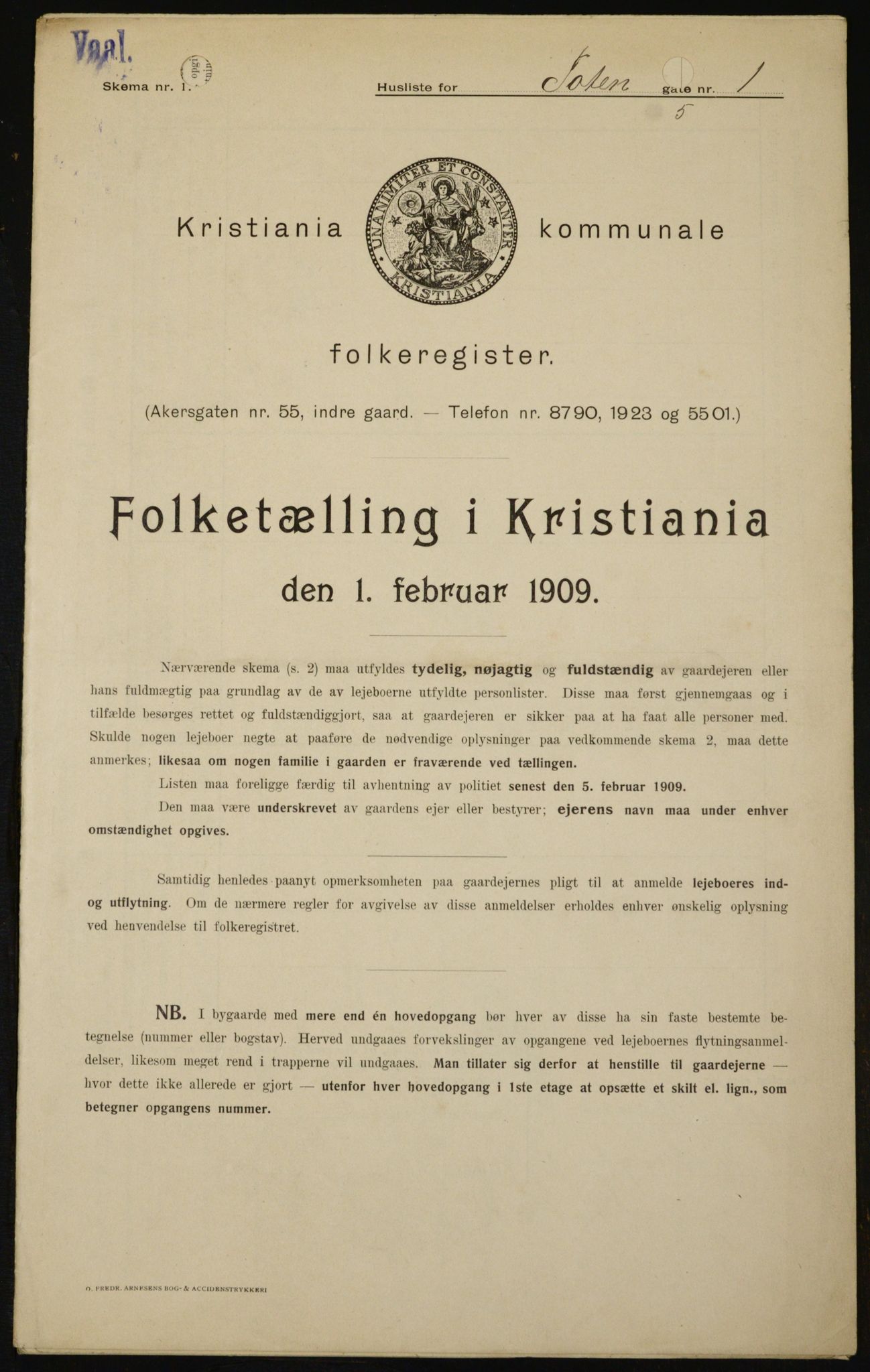 OBA, Kommunal folketelling 1.2.1909 for Kristiania kjøpstad, 1909, s. 104646