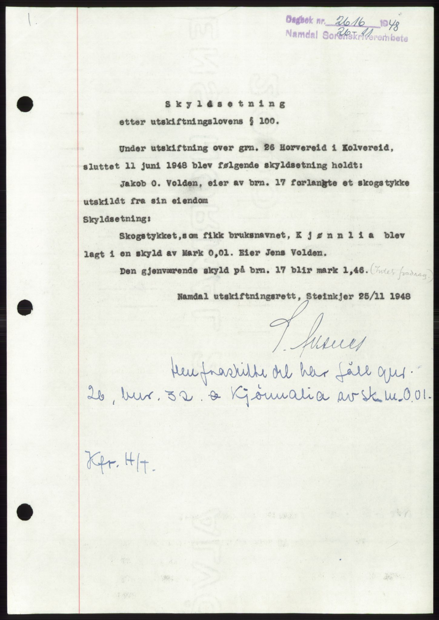 Namdal sorenskriveri, SAT/A-4133/1/2/2C: Pantebok nr. -, 1948-1948, Dagboknr: 2616/1948