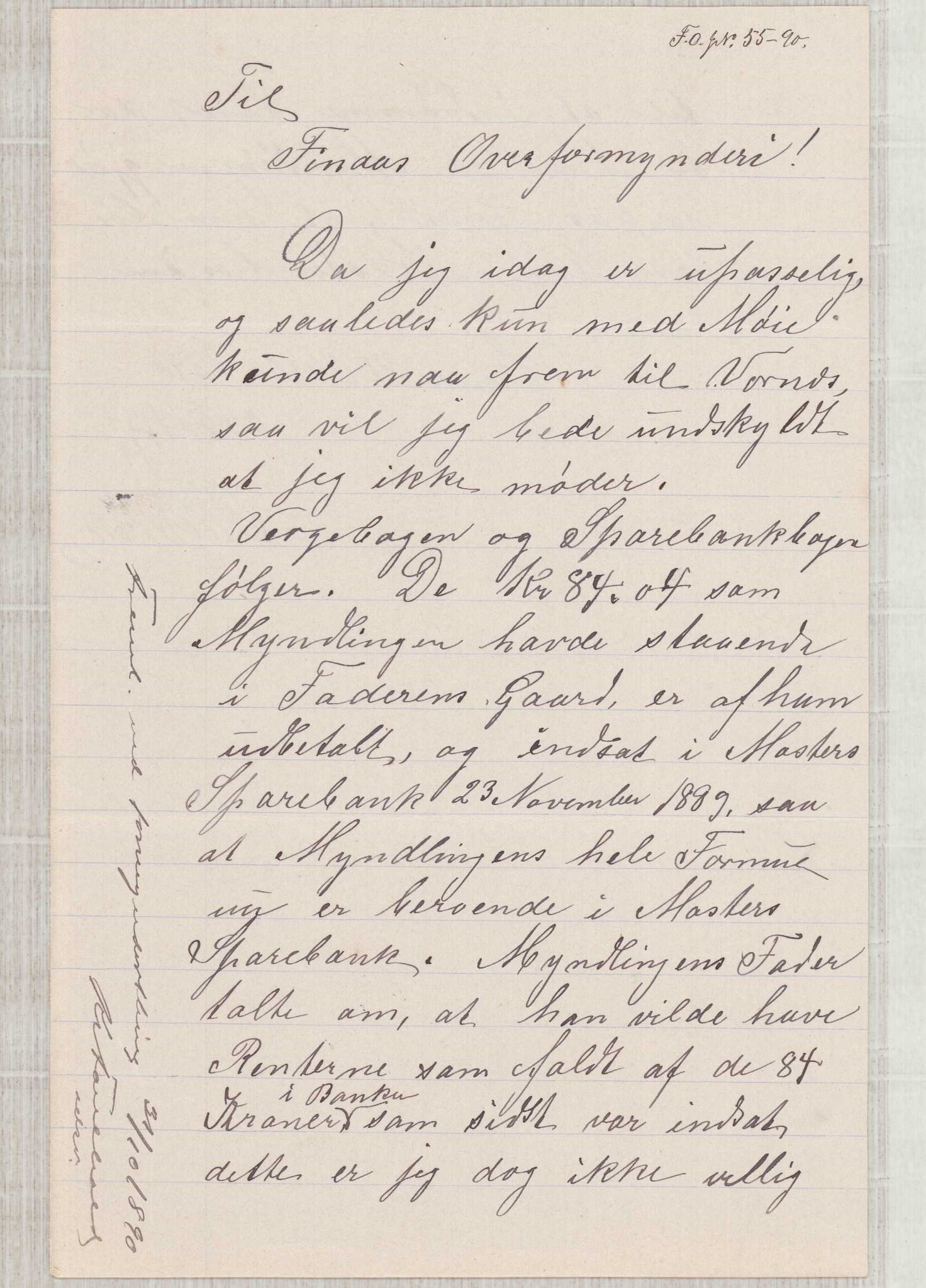 Finnaas kommune. Overformynderiet, IKAH/1218a-812/D/Da/Daa/L0001/0004: Kronologisk ordna korrespondanse / Kronologisk ordna korrespondanse, 1888-1892, s. 113