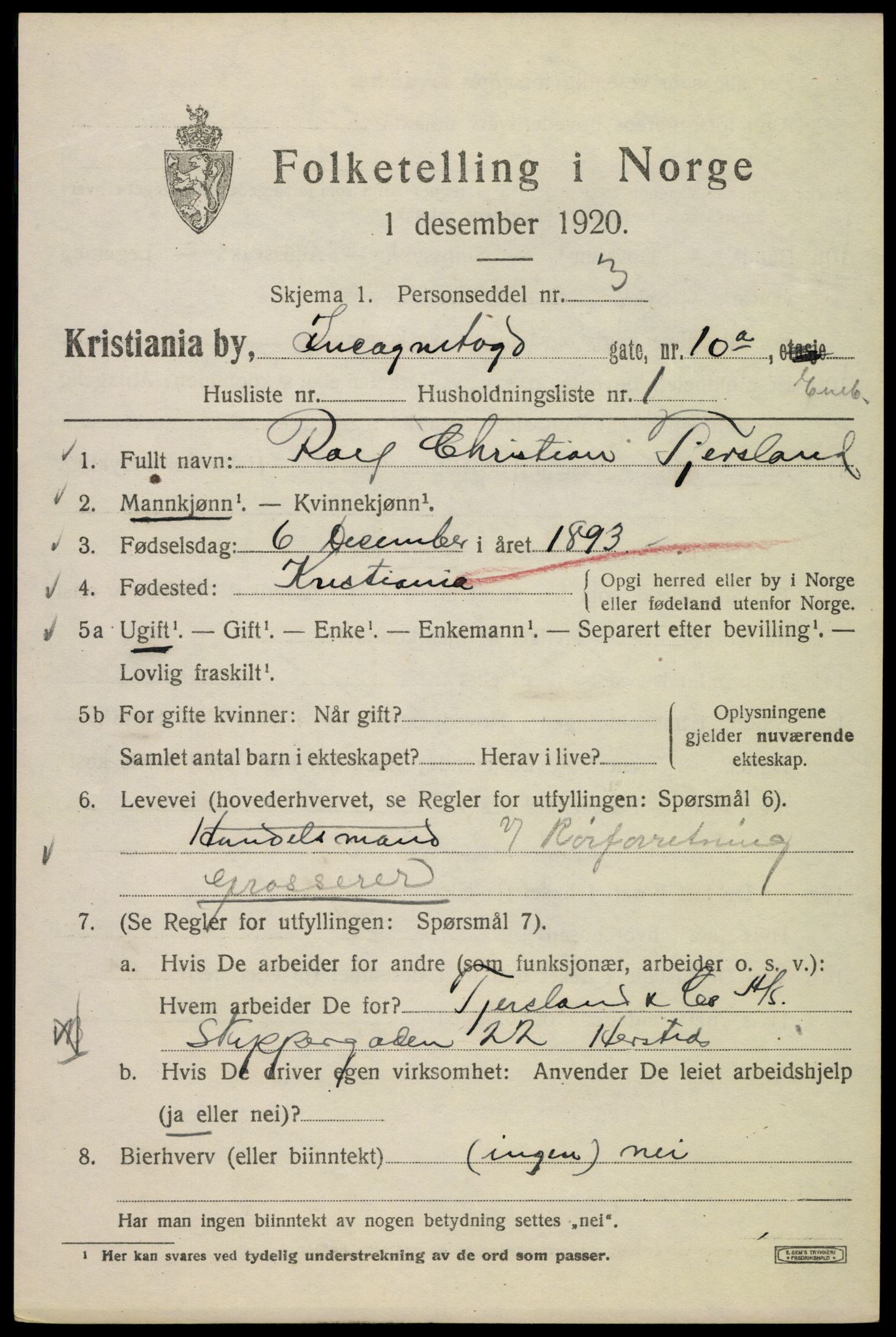 SAO, Folketelling 1920 for 0301 Kristiania kjøpstad, 1920, s. 310975