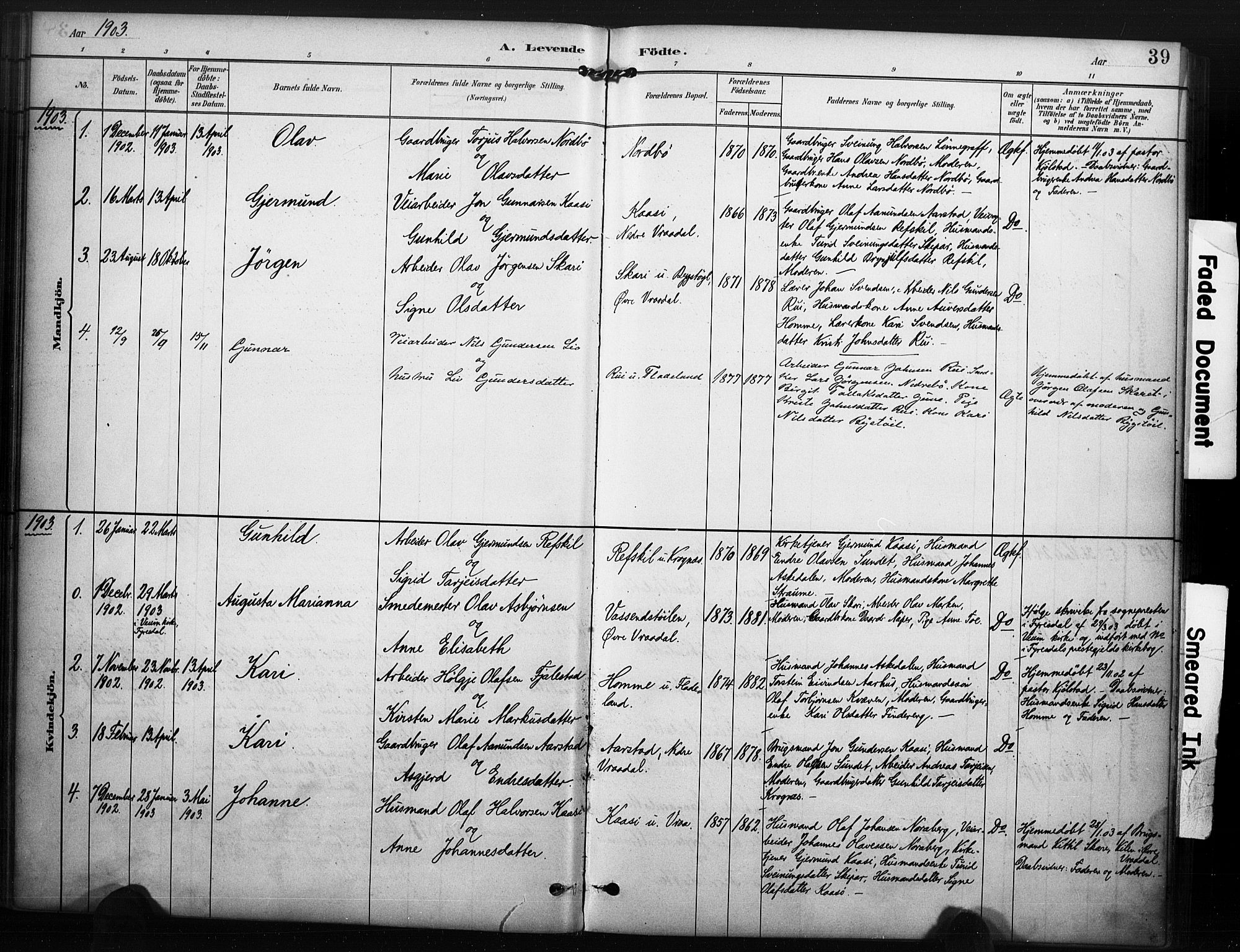 Kviteseid kirkebøker, AV/SAKO-A-276/F/Fc/L0002: Ministerialbok nr. III 2, 1882-1908, s. 39