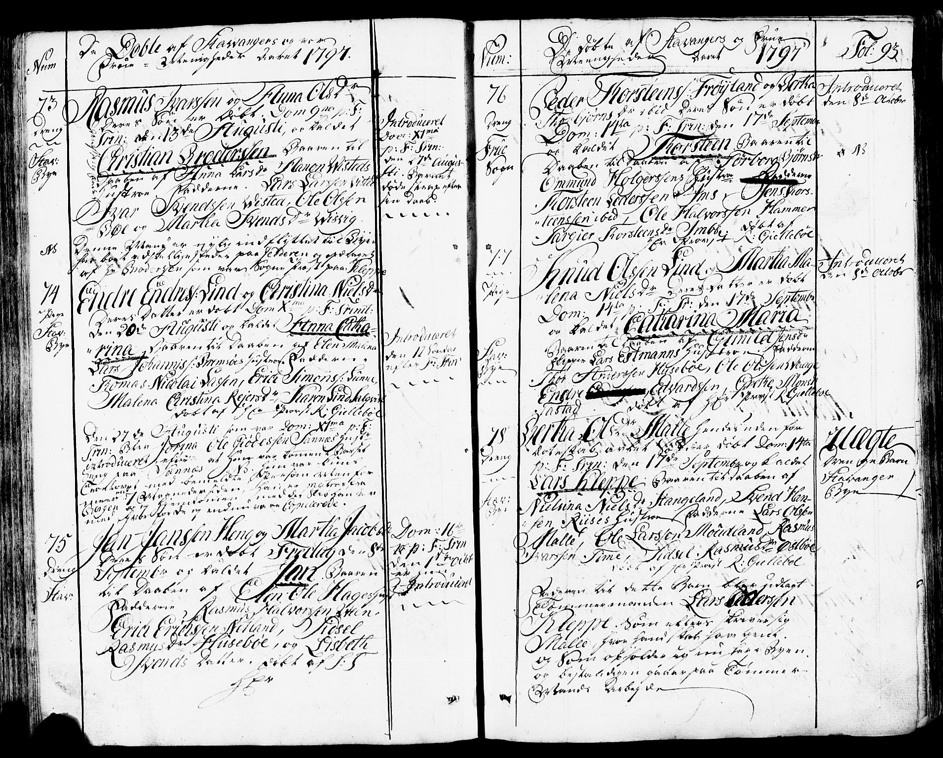 Domkirken sokneprestkontor, AV/SAST-A-101812/001/30/30BB/L0007: Klokkerbok nr. B 7, 1791-1813, s. 93