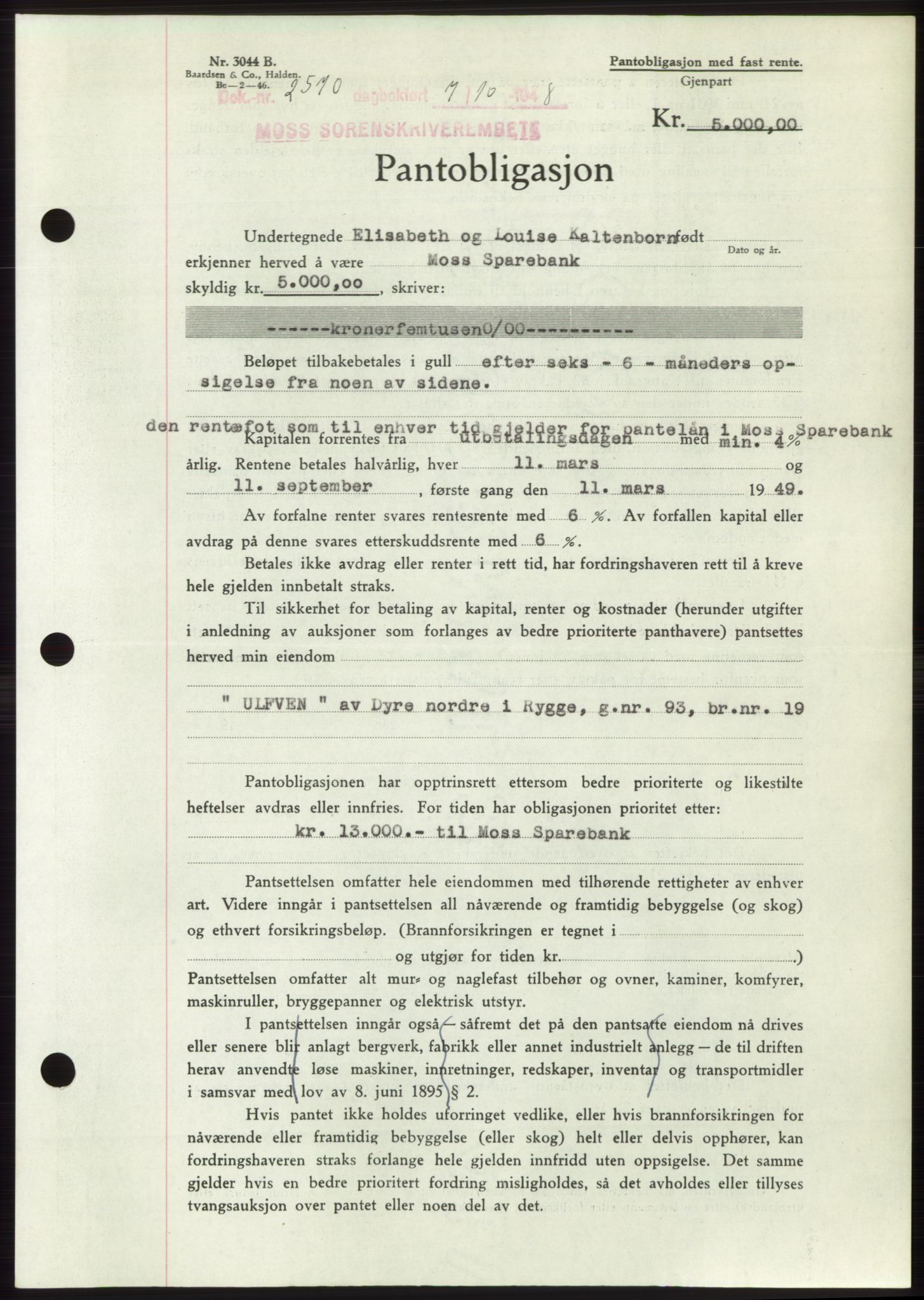 Moss sorenskriveri, AV/SAO-A-10168: Pantebok nr. B20, 1948-1948, Dagboknr: 2570/1948