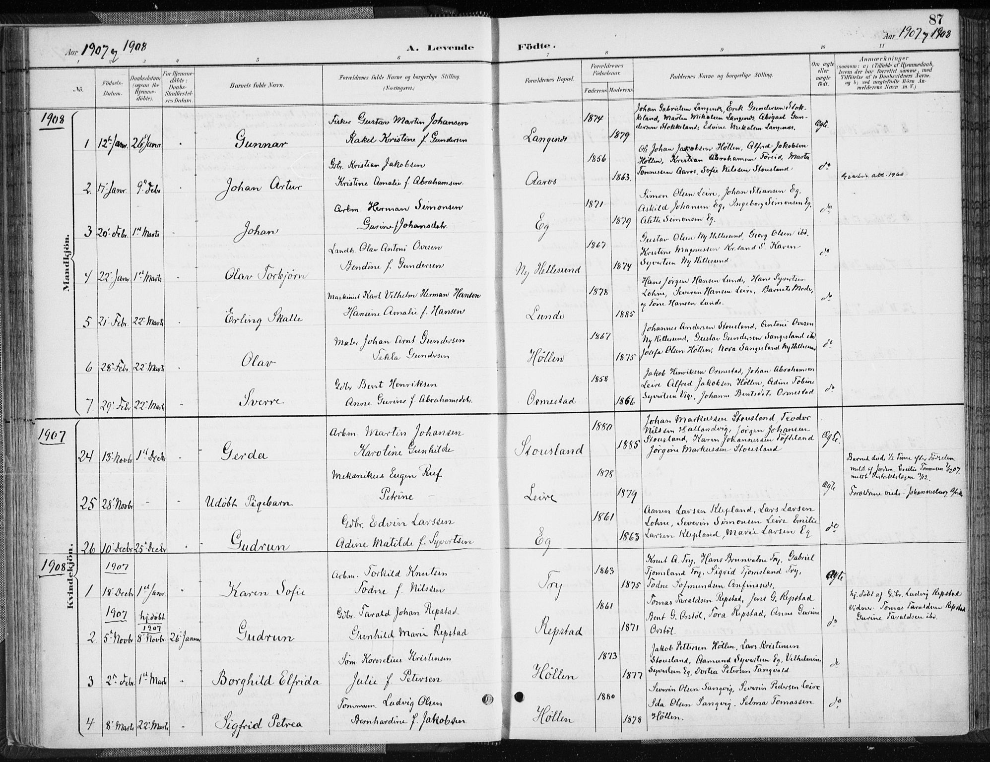 Søgne sokneprestkontor, SAK/1111-0037/F/Fa/Fab/L0013: Ministerialbok nr. A 13, 1892-1911, s. 87