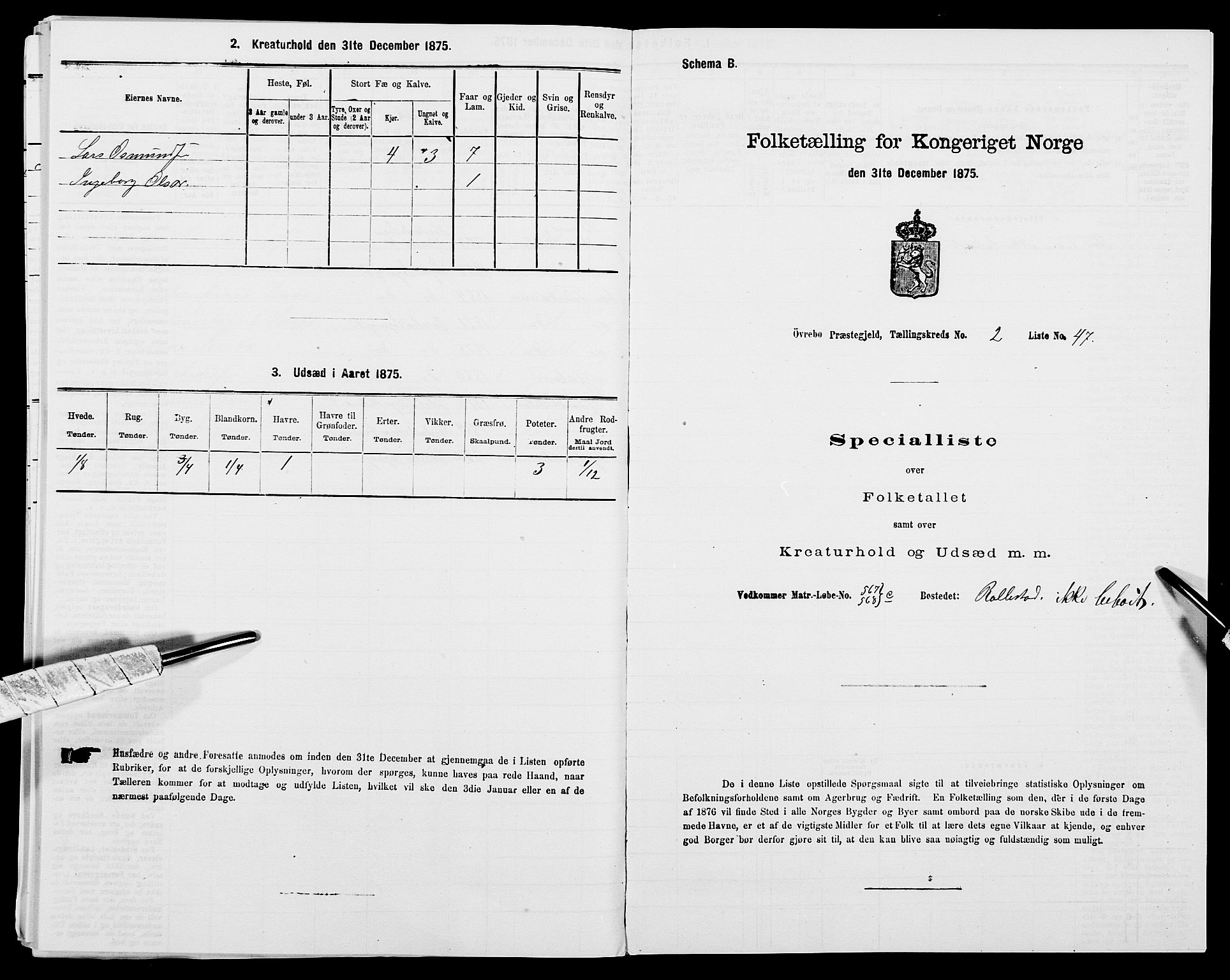 SAK, Folketelling 1875 for 1016P Øvrebø prestegjeld, 1875, s. 267