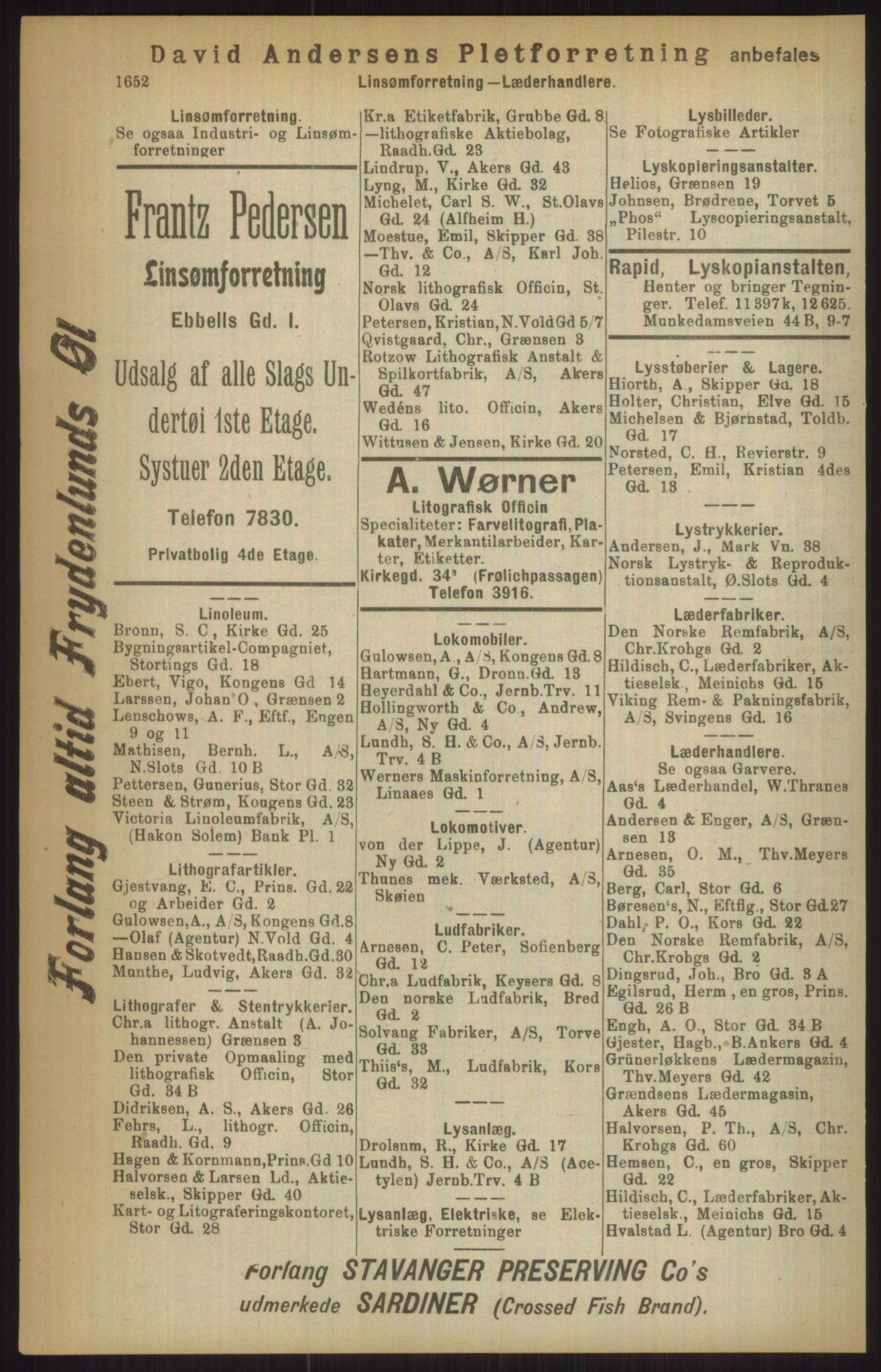 Kristiania/Oslo adressebok, PUBL/-, 1911, s. 1652