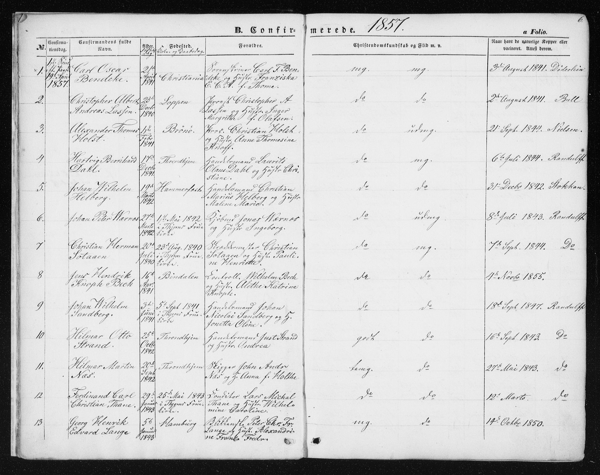 Ministerialprotokoller, klokkerbøker og fødselsregistre - Sør-Trøndelag, SAT/A-1456/602/L0114: Ministerialbok nr. 602A12, 1856-1872, s. 6