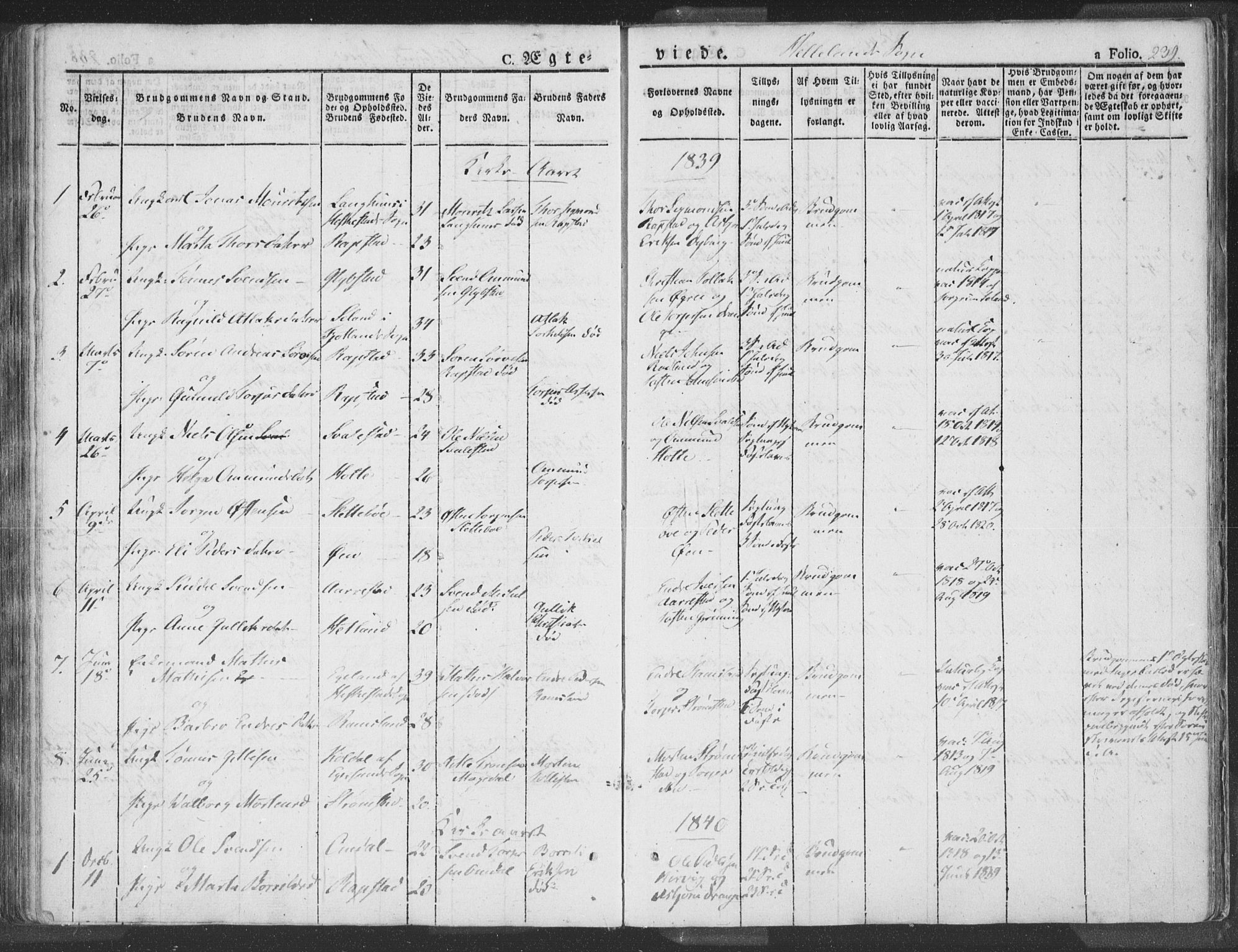 Helleland sokneprestkontor, SAST/A-101810: Ministerialbok nr. A 6.1, 1834-1863, s. 239