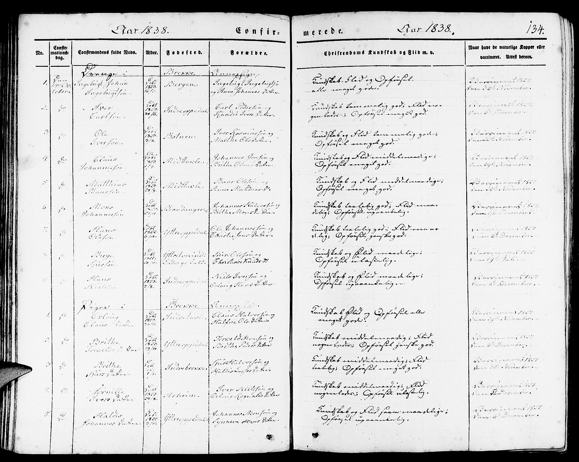 Gulen sokneprestembete, SAB/A-80201/H/Haa/Haaa/L0020: Ministerialbok nr. A 20, 1837-1847, s. 134