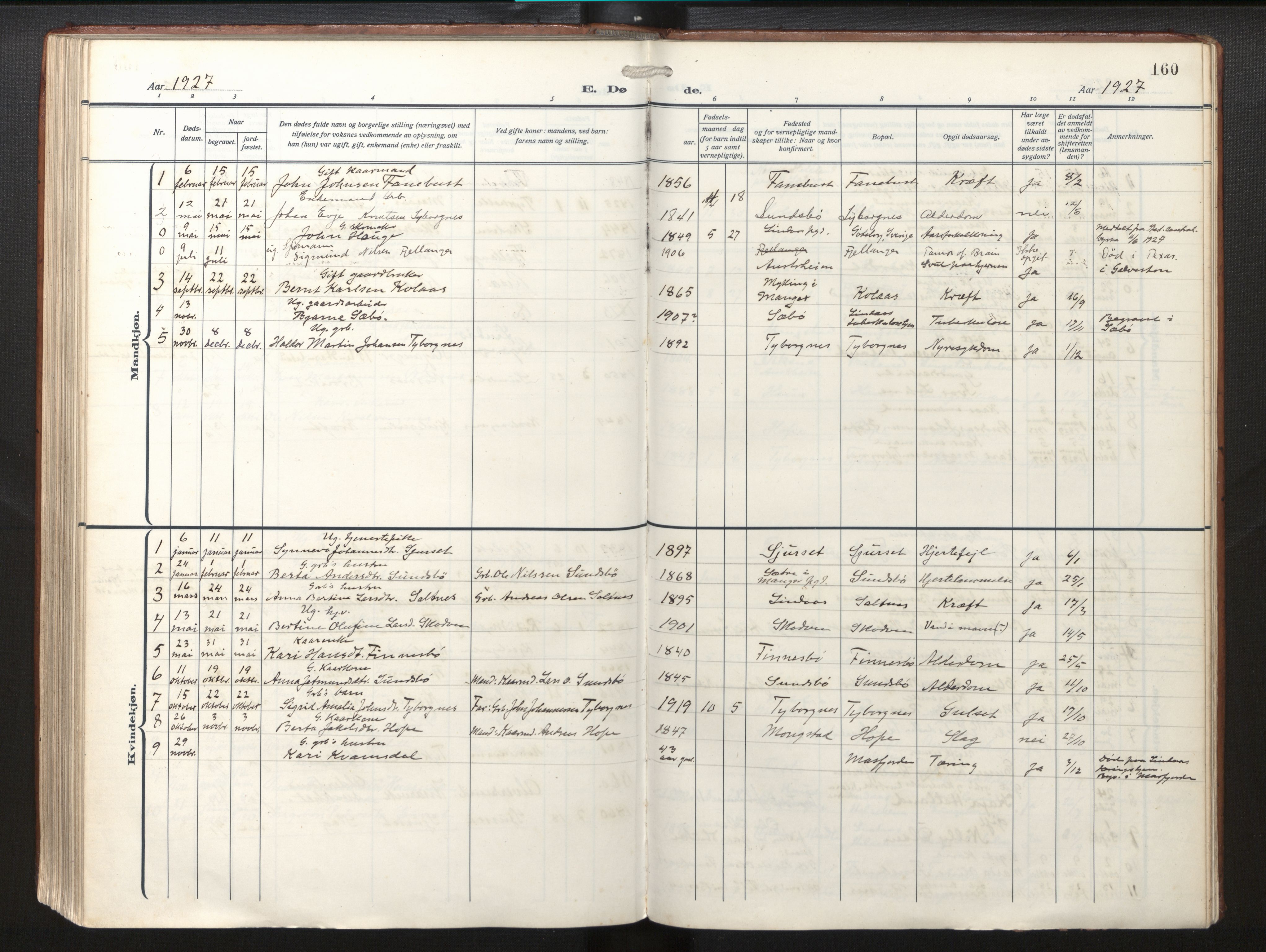 Lindås Sokneprestembete, AV/SAB-A-76701/H/Haa/Haab/L0003: Ministerialbok nr. B 3, 1912-1929, s. 160