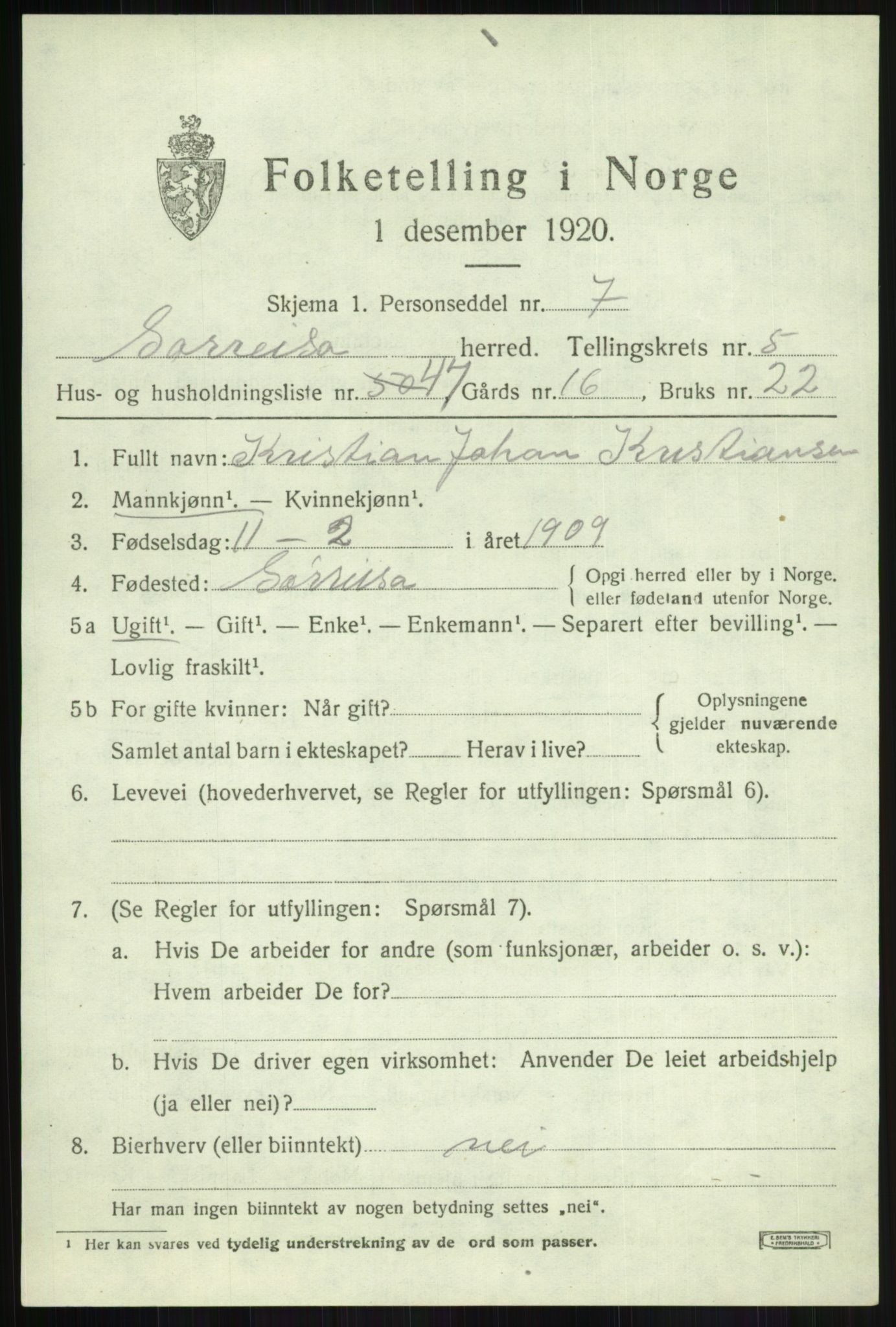SATØ, Folketelling 1920 for 1925 Sørreisa herred, 1920, s. 2932