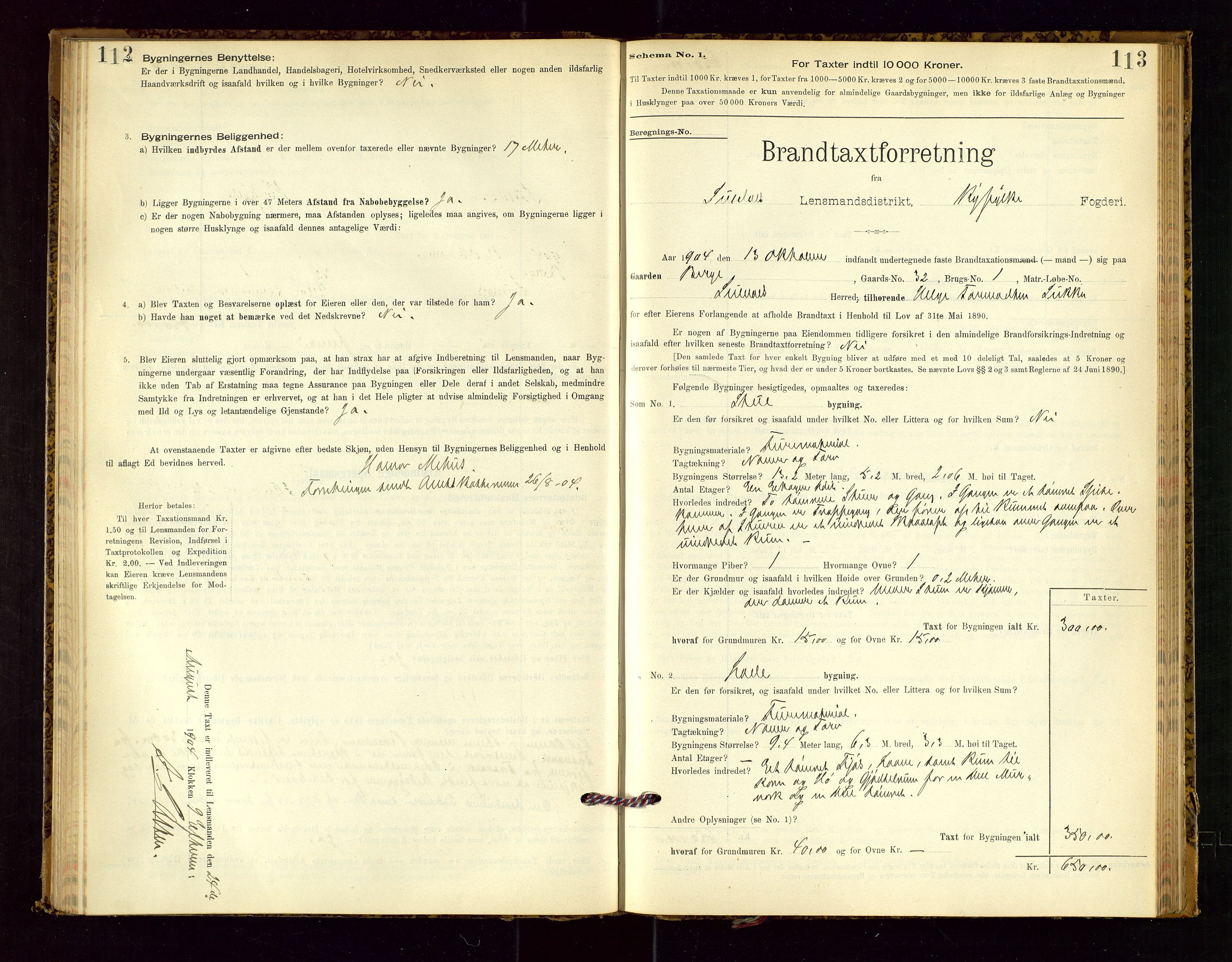 Suldal lensmannskontor, SAST/A-100419/Gob/L0001: "Brandtaxationsprotokol", 1894-1923, s. 112-113