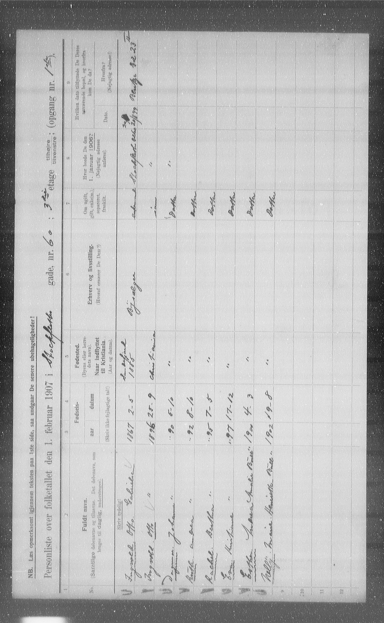 OBA, Kommunal folketelling 1.2.1907 for Kristiania kjøpstad, 1907, s. 52073