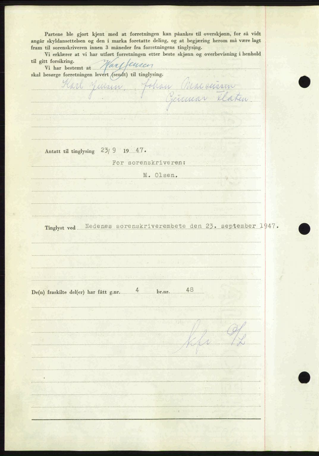 Nedenes sorenskriveri, SAK/1221-0006/G/Gb/Gba/L0058: Pantebok nr. A10, 1947-1948, Dagboknr: 1375/1947