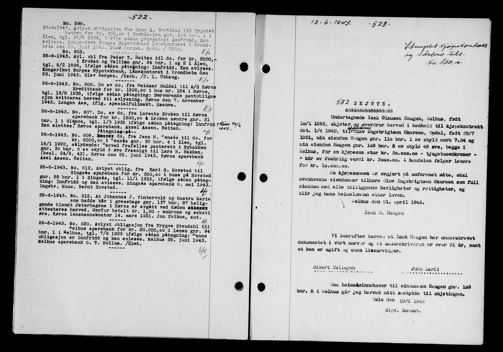 Gauldal sorenskriveri, SAT/A-0014/1/2/2C/L0056: Pantebok nr. 61, 1942-1943, Dagboknr: 582/1943