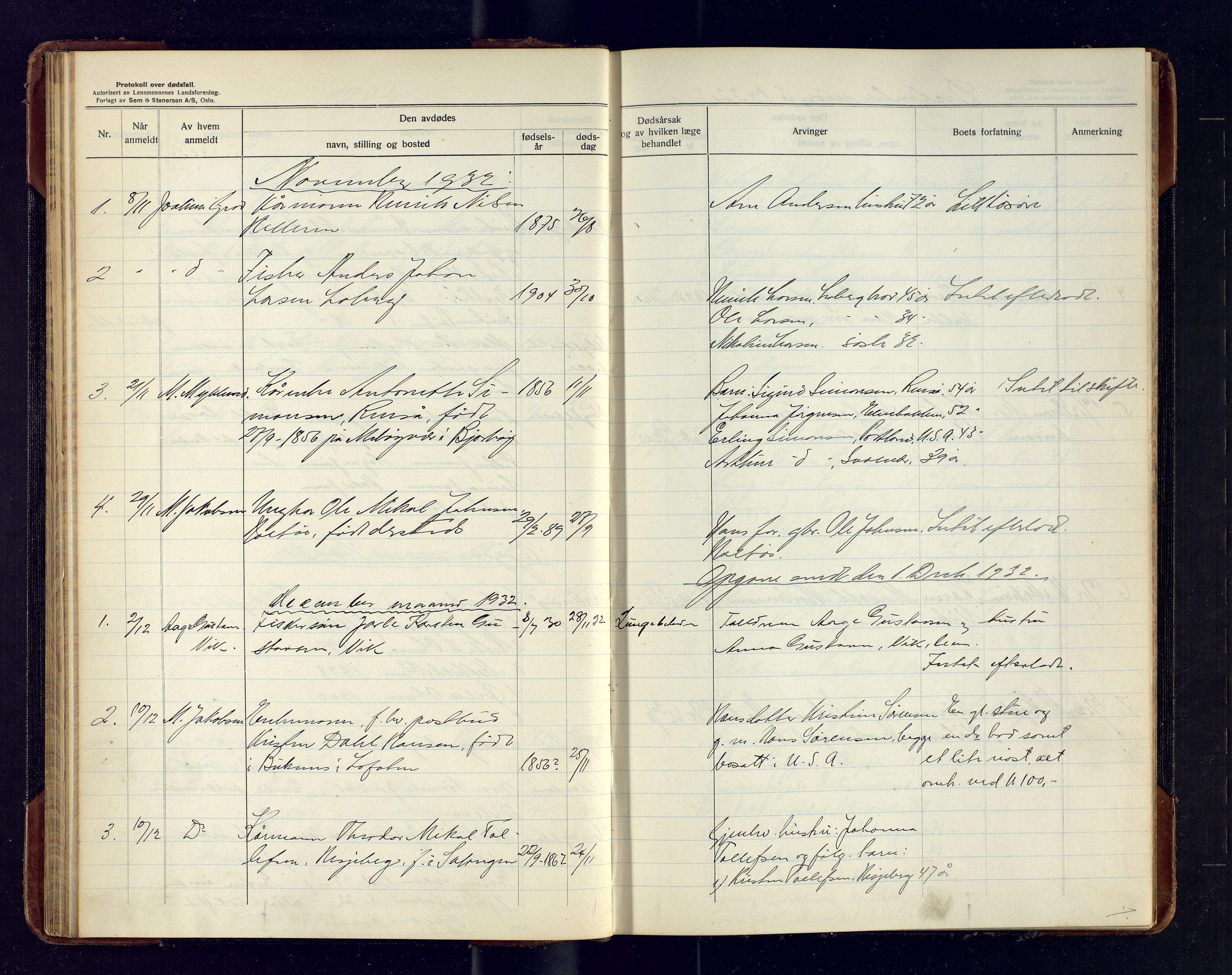Ibestad lensmannskontor, AV/SATØ-S-1499/F/Fm/Fma/L0146: Dødsfallsprotokoll for Ibestad lensmannsdistrikt, 1929-1942