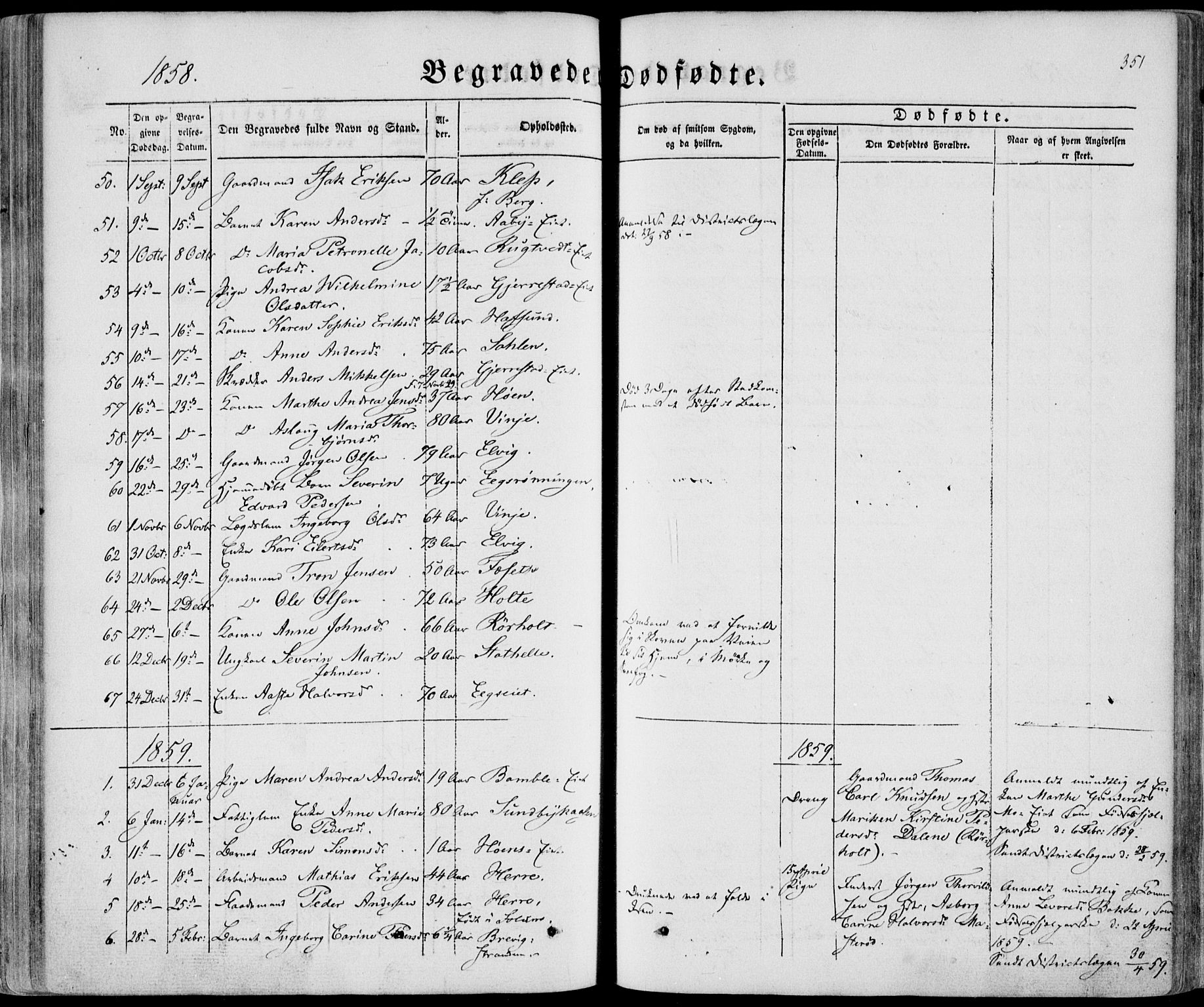 Bamble kirkebøker, AV/SAKO-A-253/F/Fa/L0005: Ministerialbok nr. I 5, 1854-1869, s. 351