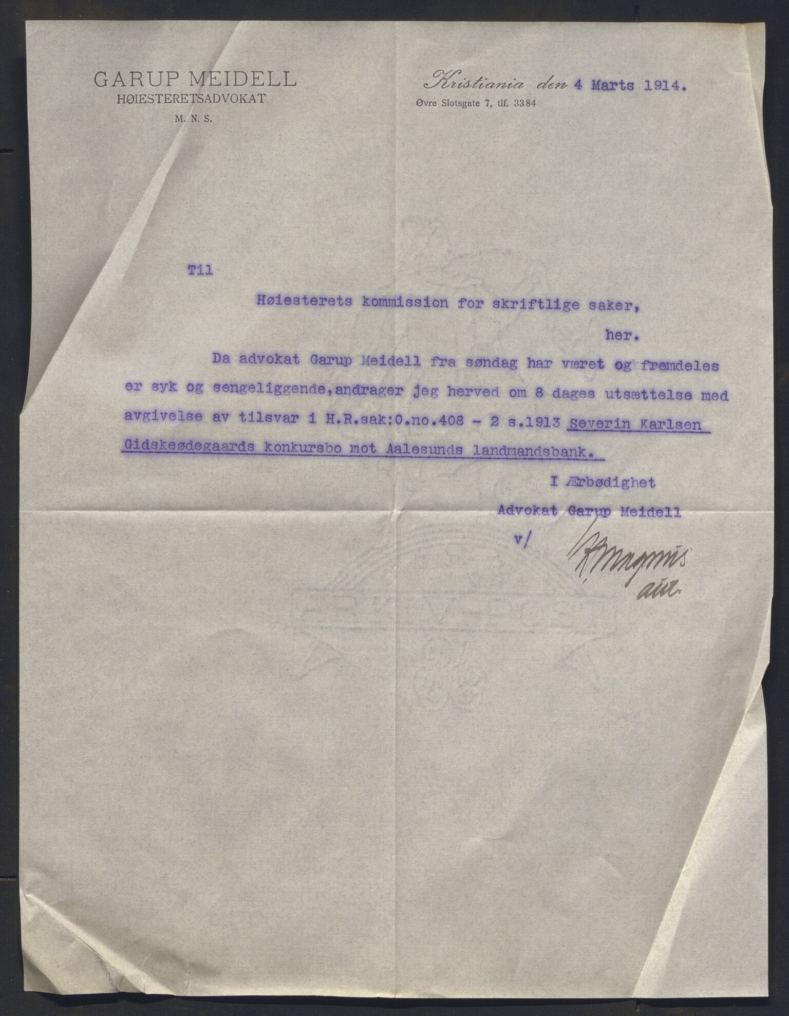 Høyesterett, AV/RA-S-1002/E/Ef/L0023: Protokoll over saker som gikk til skriftlig behandling, 1910-1914