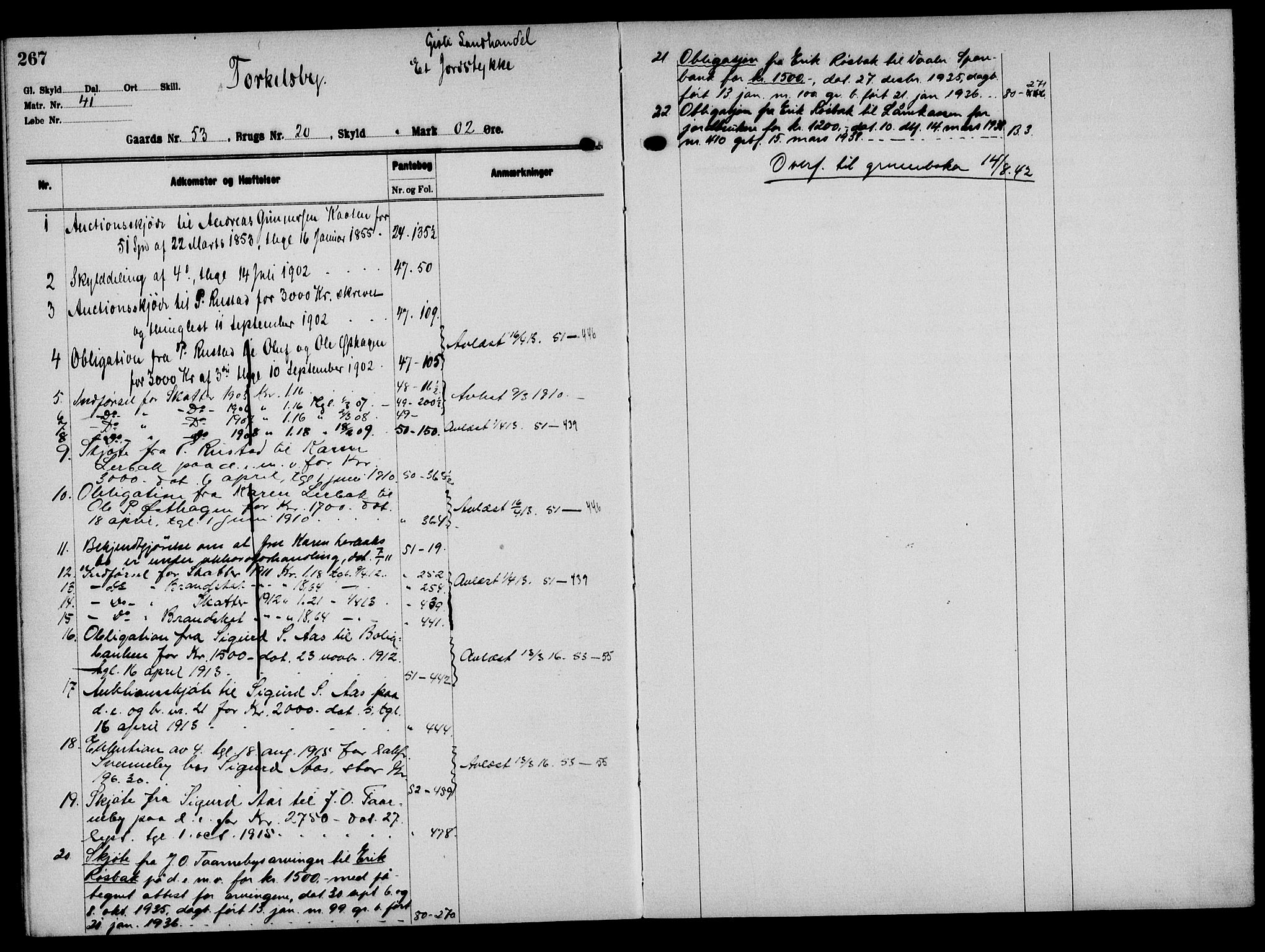 Solør tingrett, AV/SAH-TING-008/H/Ha/Hak/L0004: Panteregister nr. IV, 1900-1935, s. 267