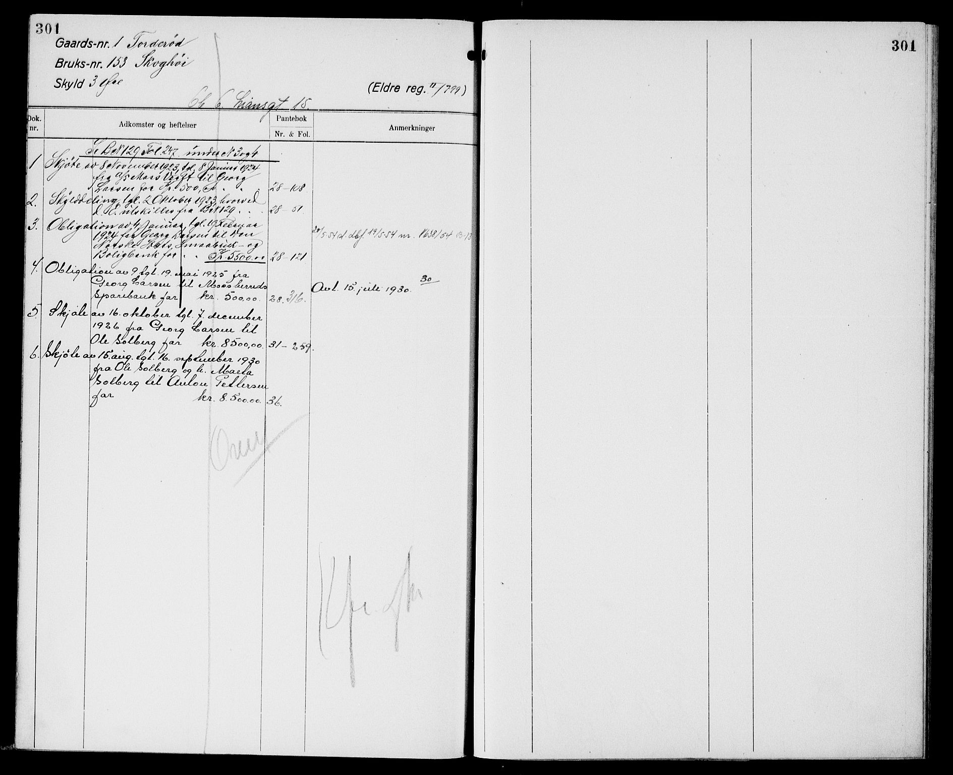 Moss sorenskriveri, SAO/A-10168: Panteregister nr. XI 1, 1788-1961, s. 301