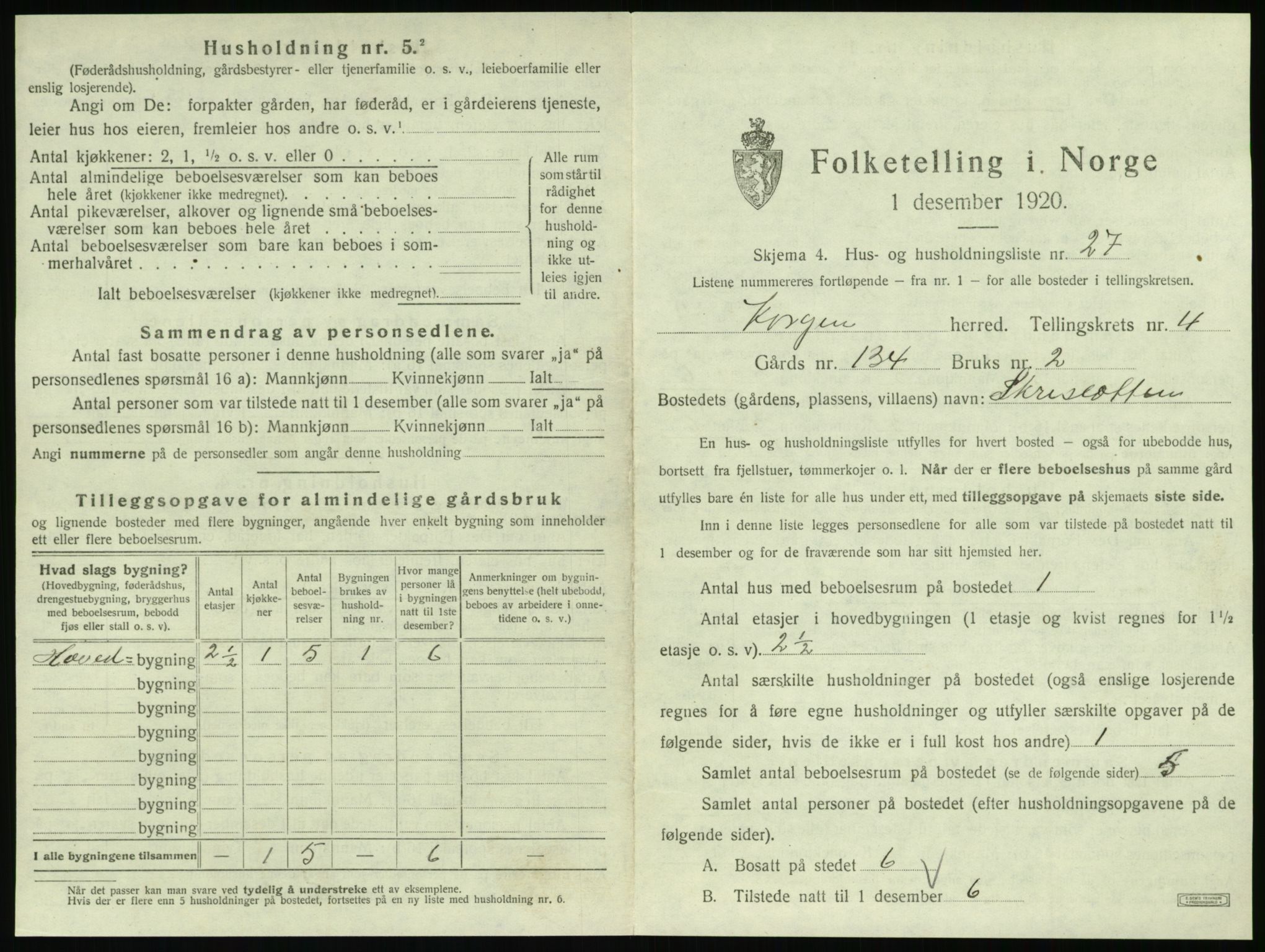 SAT, Folketelling 1920 for 1830 Korgen herred, 1920, s. 294