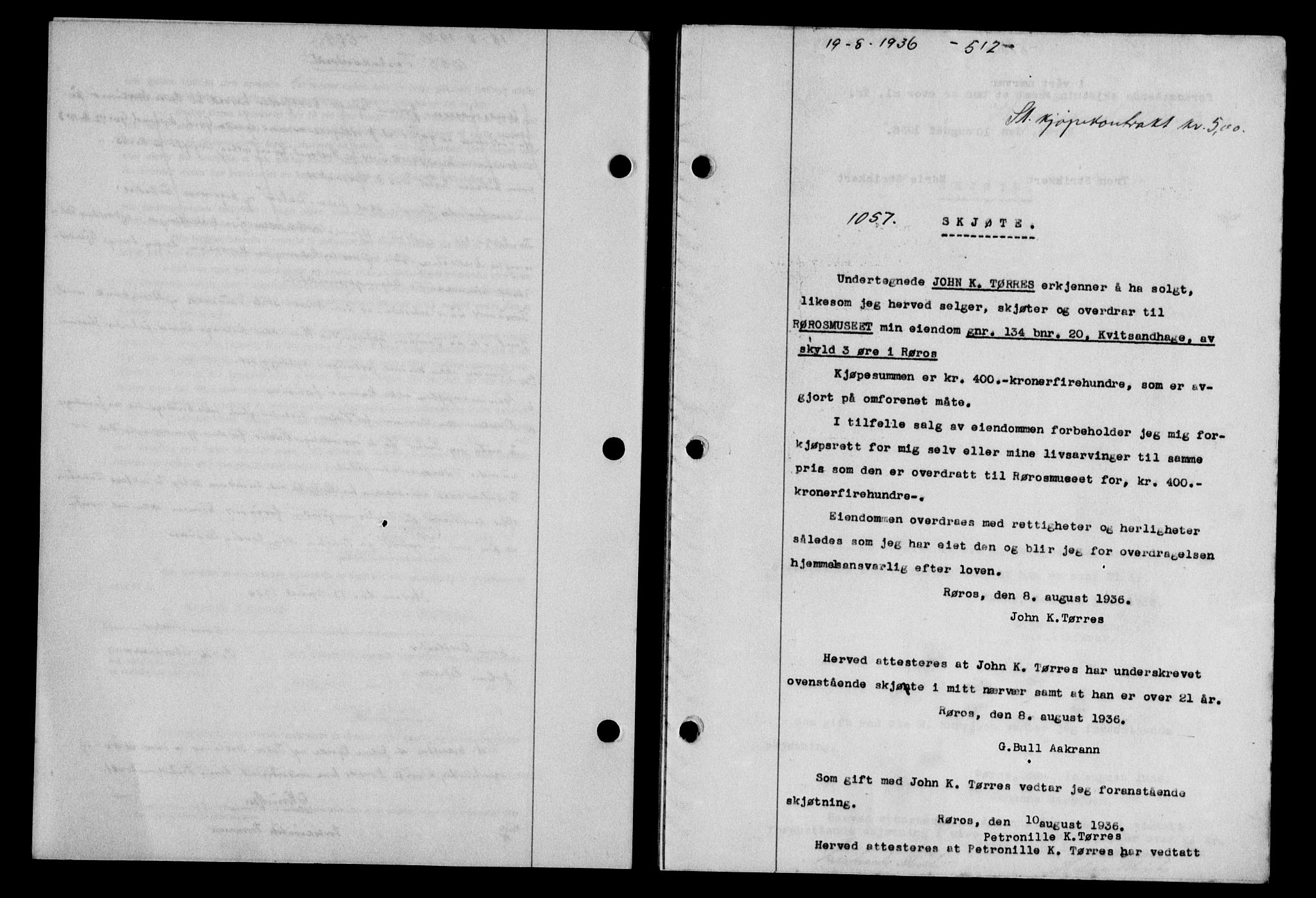 Gauldal sorenskriveri, SAT/A-0014/1/2/2C/L0046: Pantebok nr. 49-50, 1936-1937, Dagboknr: 1057/1936