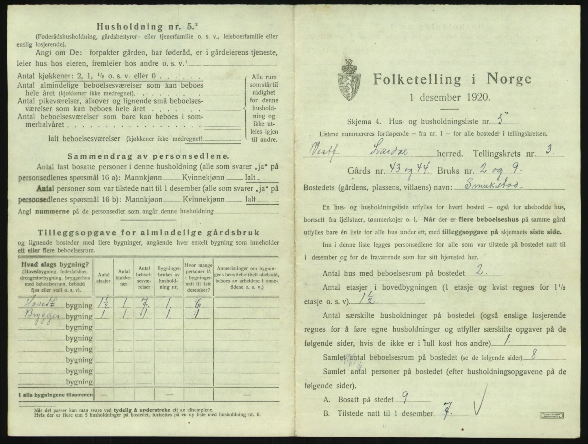 SAKO, Folketelling 1920 for 0728 Lardal herred, 1920, s. 325
